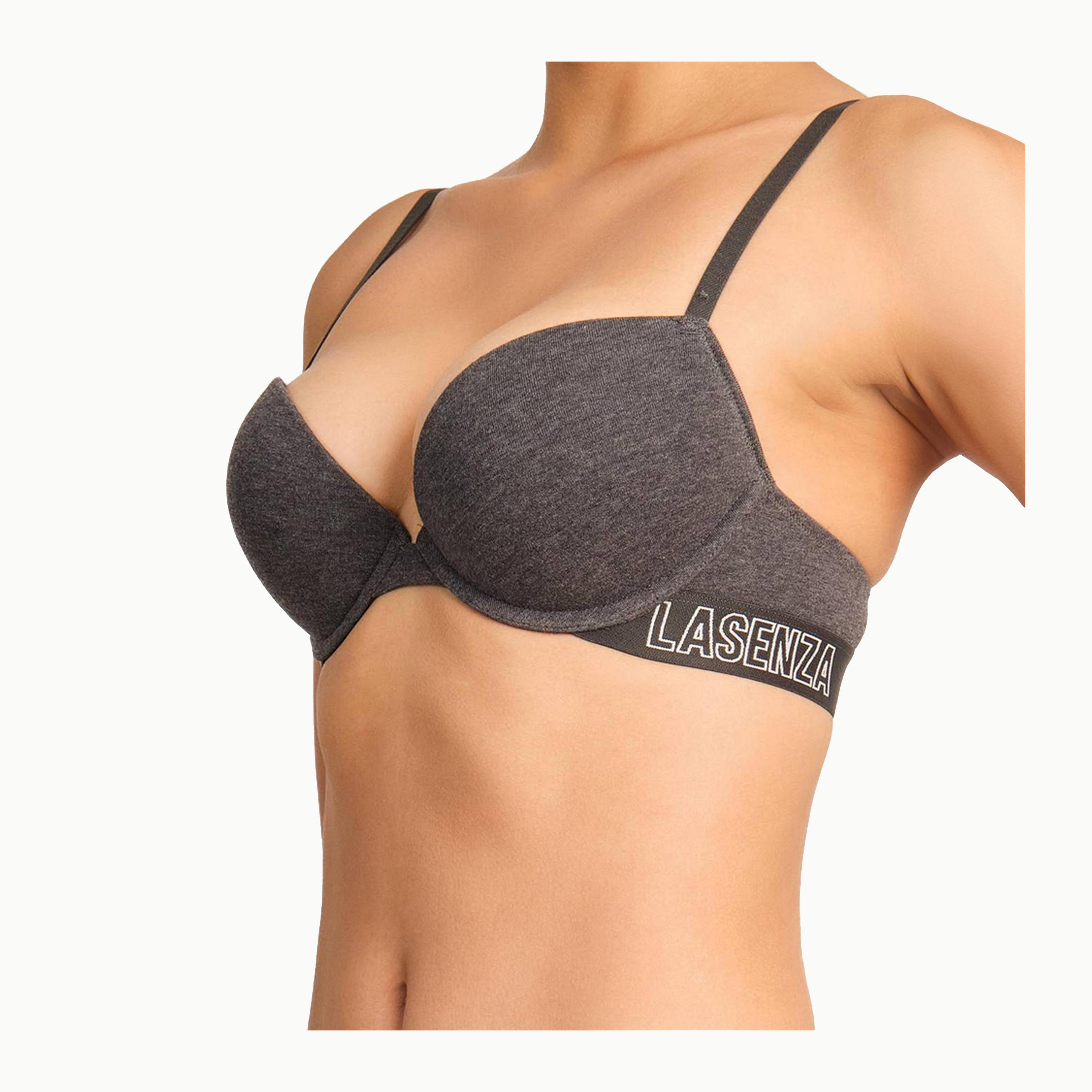 حمالة صدر غاطسة بوش أب بلون رمادي سلكية بدعم متوسط ومبطنة للنساء تريندي من لا سينزا-women-clothing-lingerie-bras-image-4
