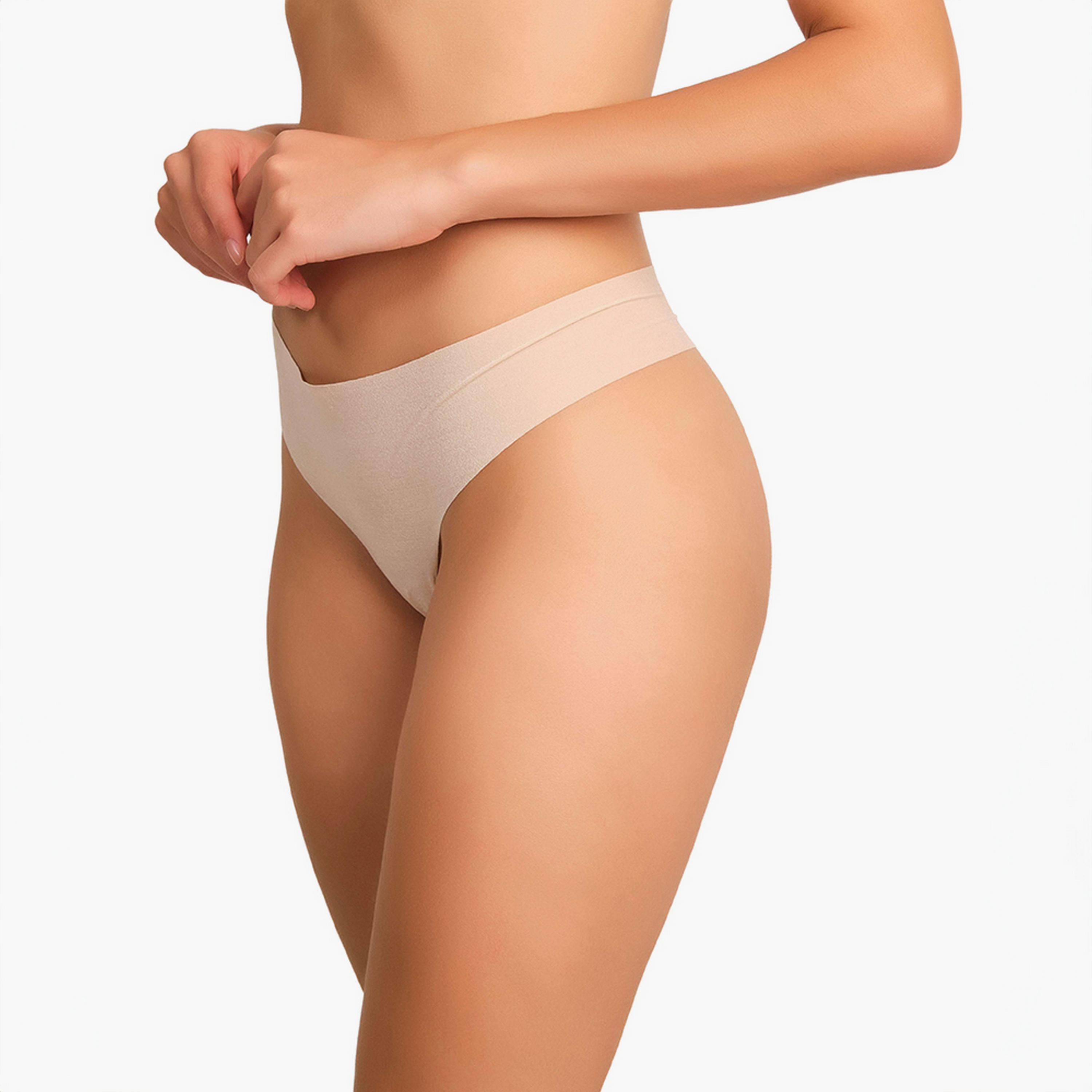 La Senza Seamless Nude Low Coverage Women's Thong Panty-women-clothing-lingerie-panties-image-2