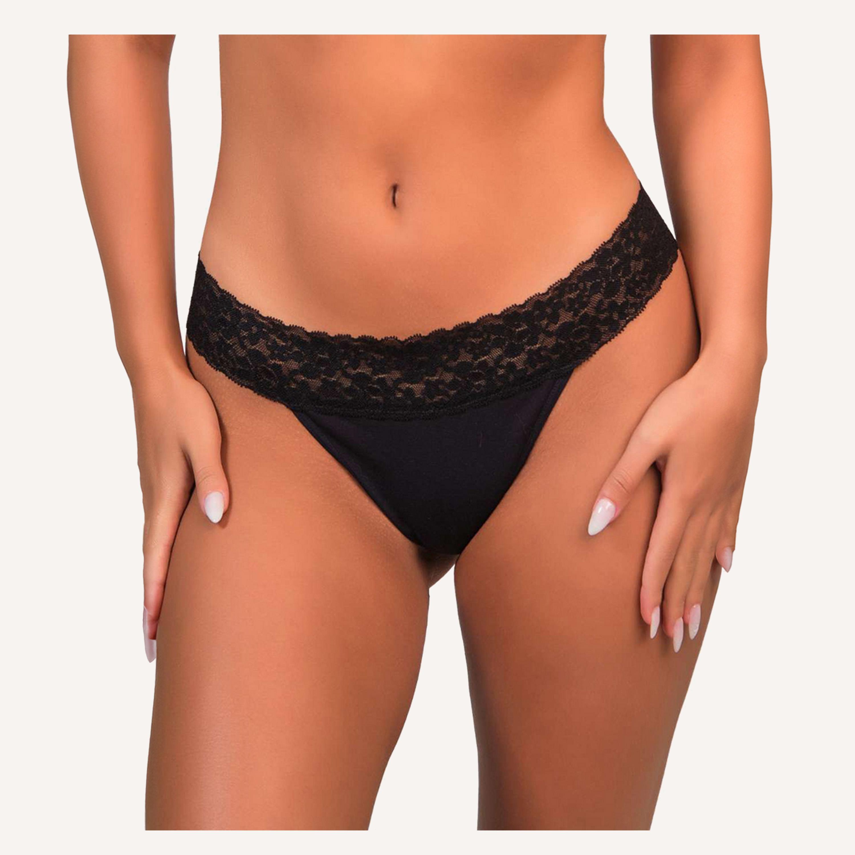 La Senza Trendy Black Lace Low Coverage Women's Thong Panty-women-clothing-lingerie-panties-image-1