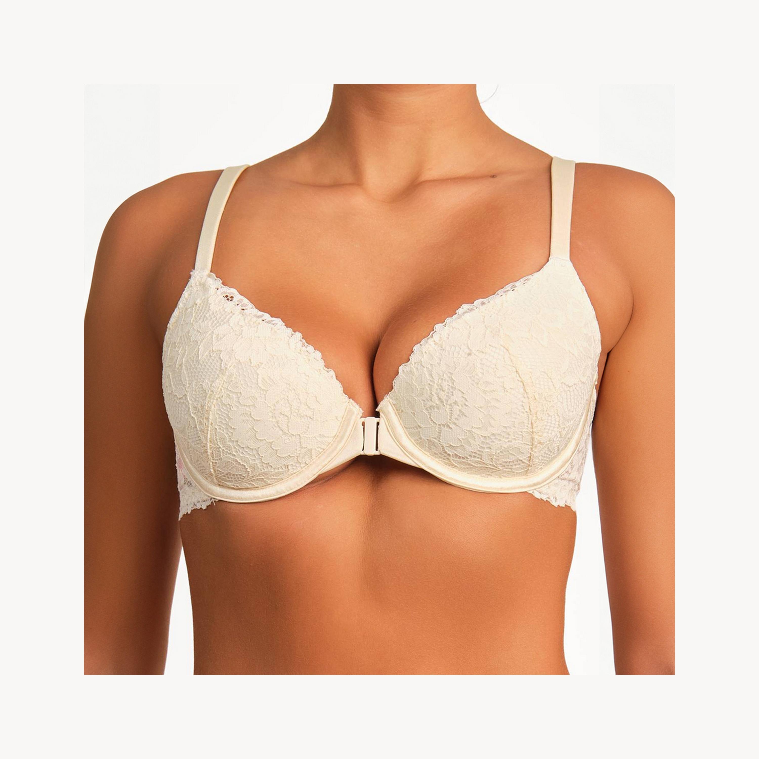 حمالة صدر بوش أب بلون أبيض دانتيل سلكية بدعم متوسط ومبطنة للنساء سيكسي من لا سينزا-women-clothing-lingerie-bras-image-1