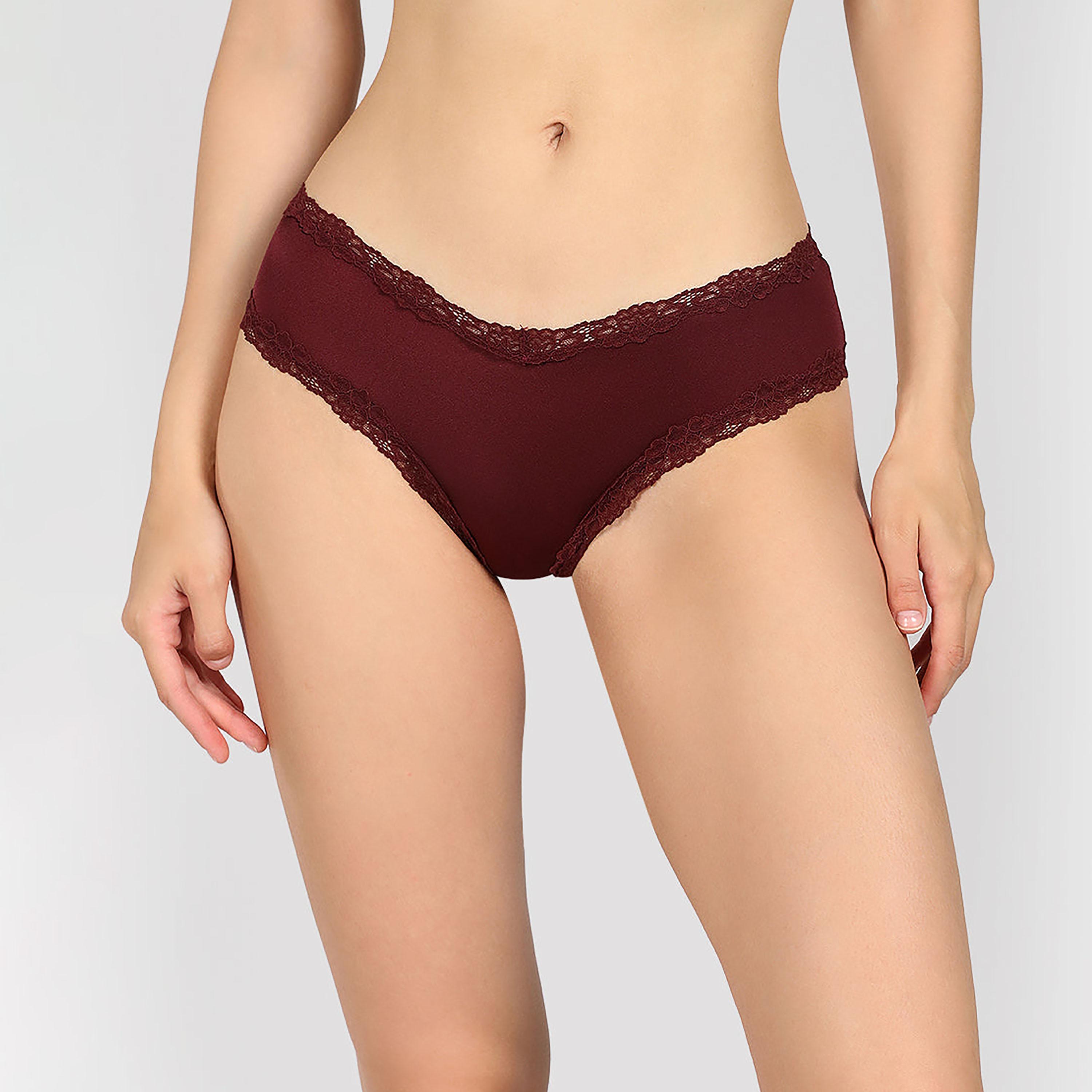 ملابس داخلية نسائية تشيكي تغطية متوسطة دانتيل مايكرو مثير أحمر داكن من لا سينزا-women-clothing-lingerie-panties-image-1