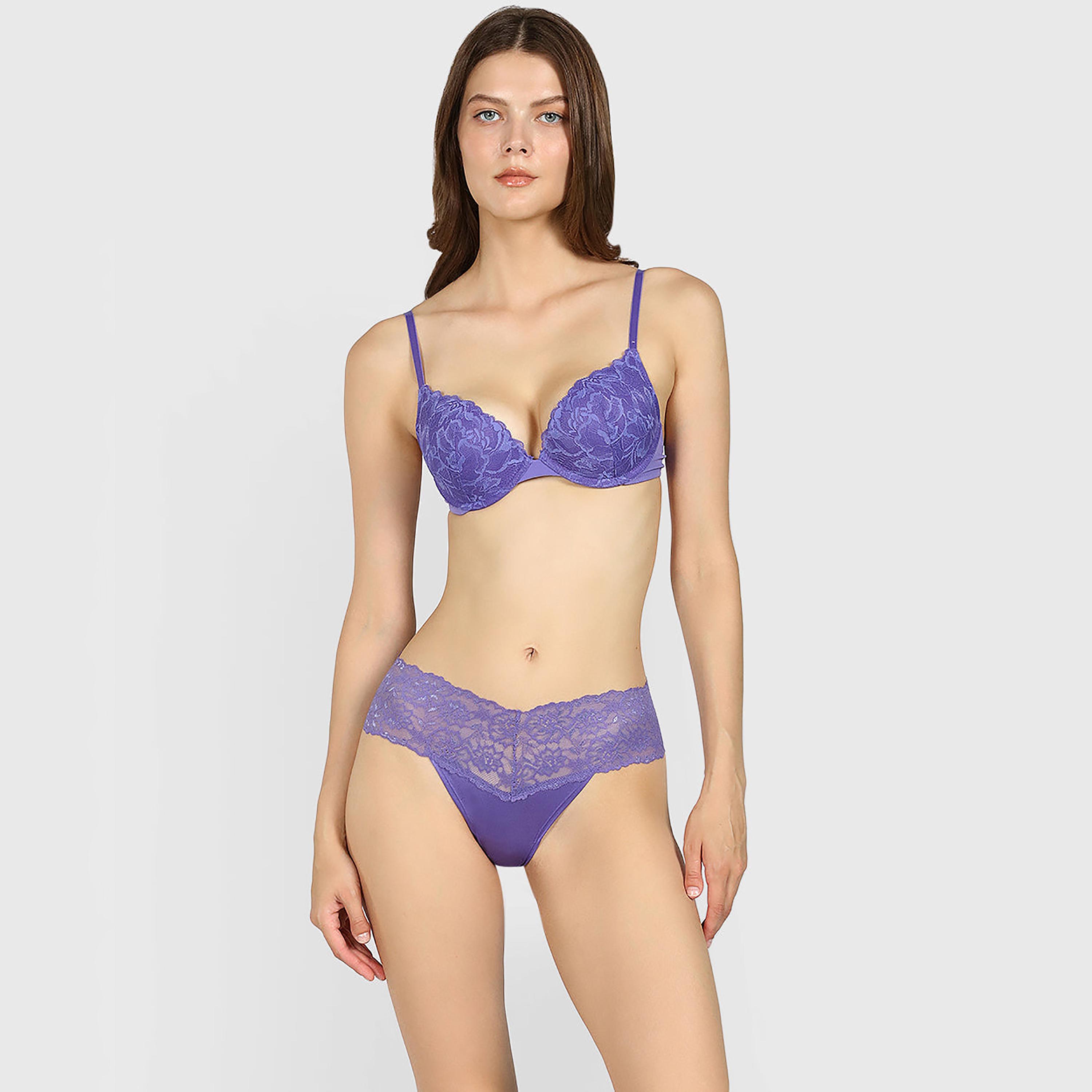 حمالة صدر نسائية بلانج مبطنة بالدانتيل الأرجواني برباط ودعم متوسط من لا سينزا-women-clothing-lingerie-bras-image-3