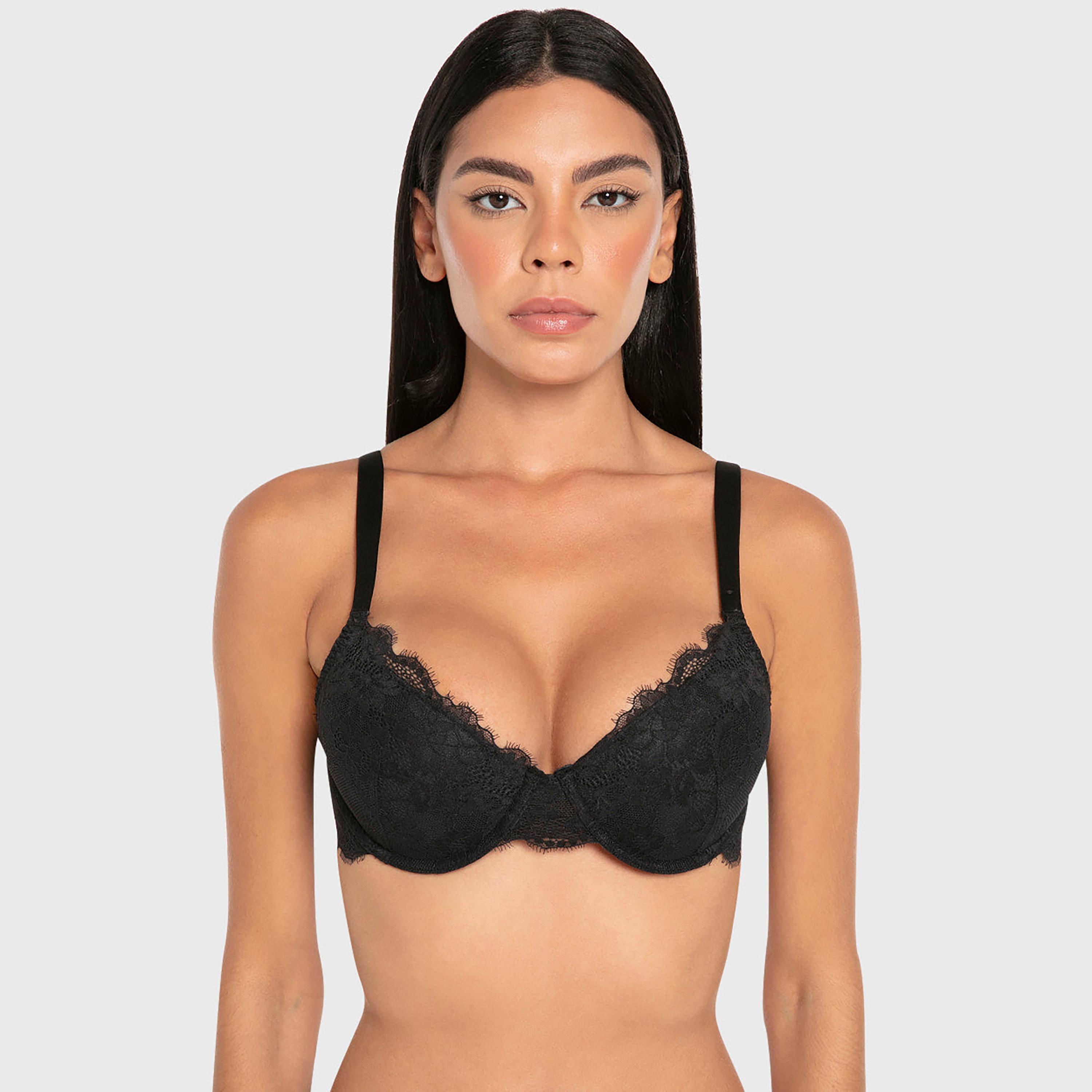 La Senza So Luxe Black Lace Wired Medium Support Lightly Lined Women's Push-Up Bra-women-clothing-lingerie-bras-image-1