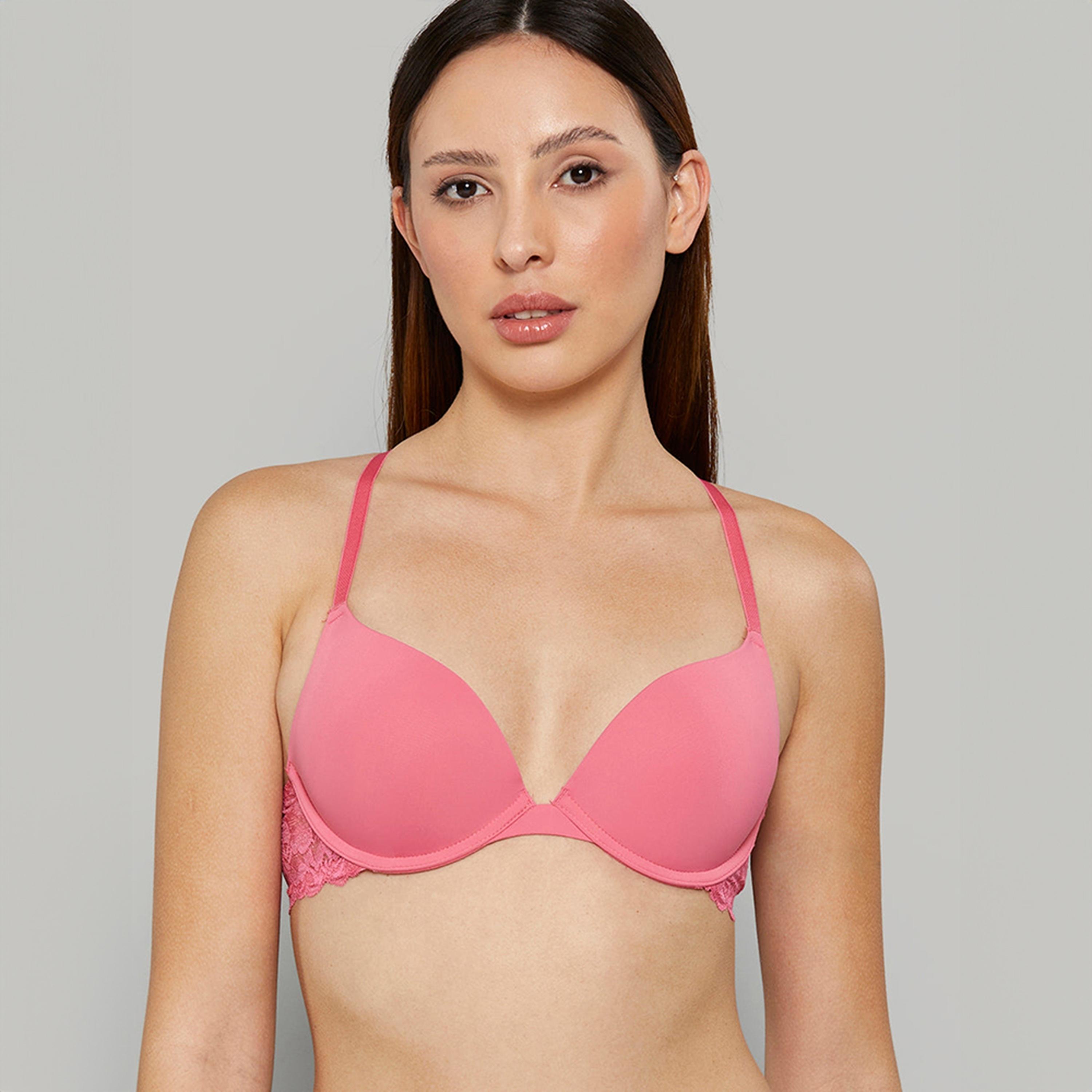 La Senza Trendy Pink Lace Wired Medium Support Padded Women's Push Up Bra-women-clothing-lingerie-bras-image-1