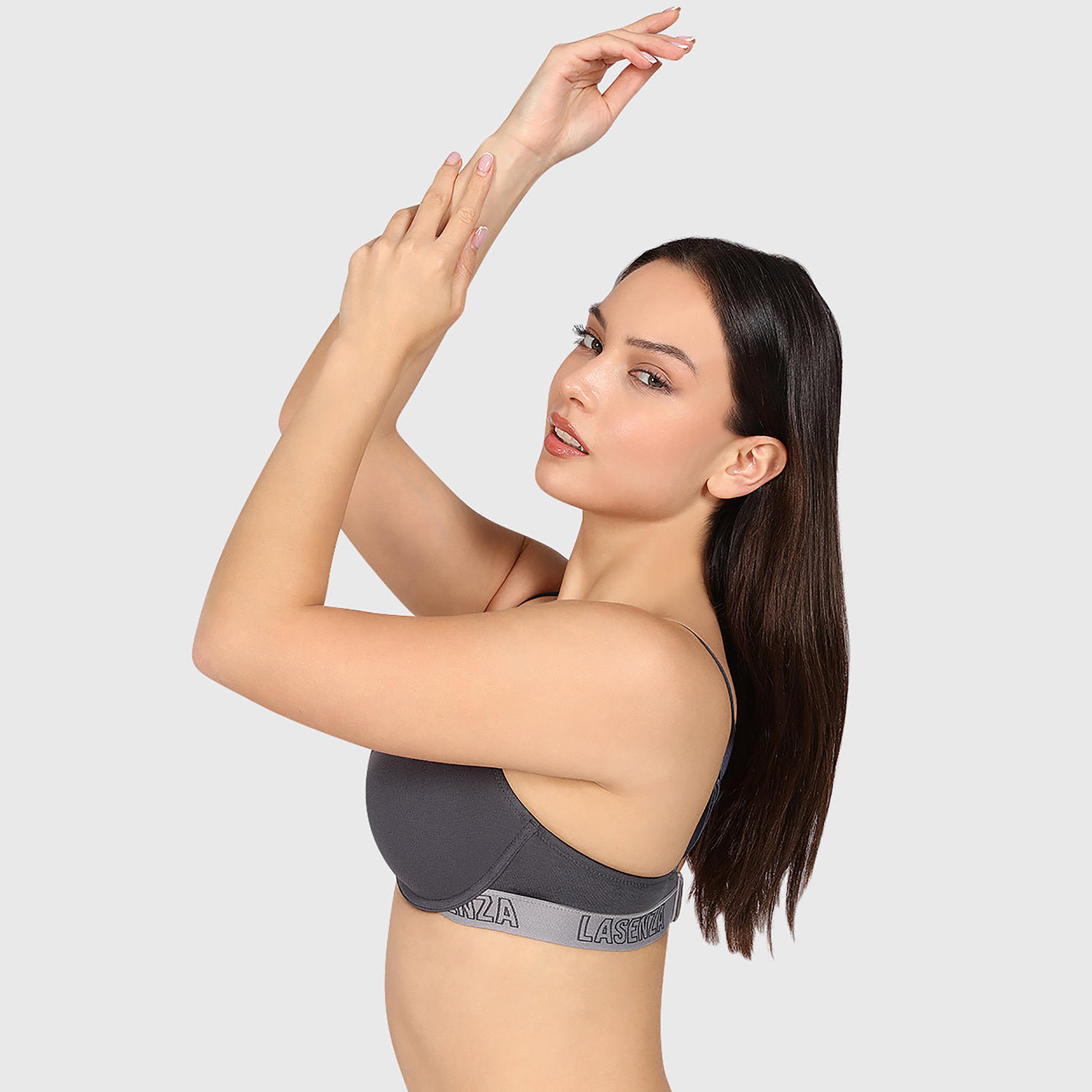 حمالة صدر نسائية نصفية مبطنة بالقطن البيج تريندي برباط ودعم متوسط من لا سينزا-women-clothing-lingerie-bras-image-7