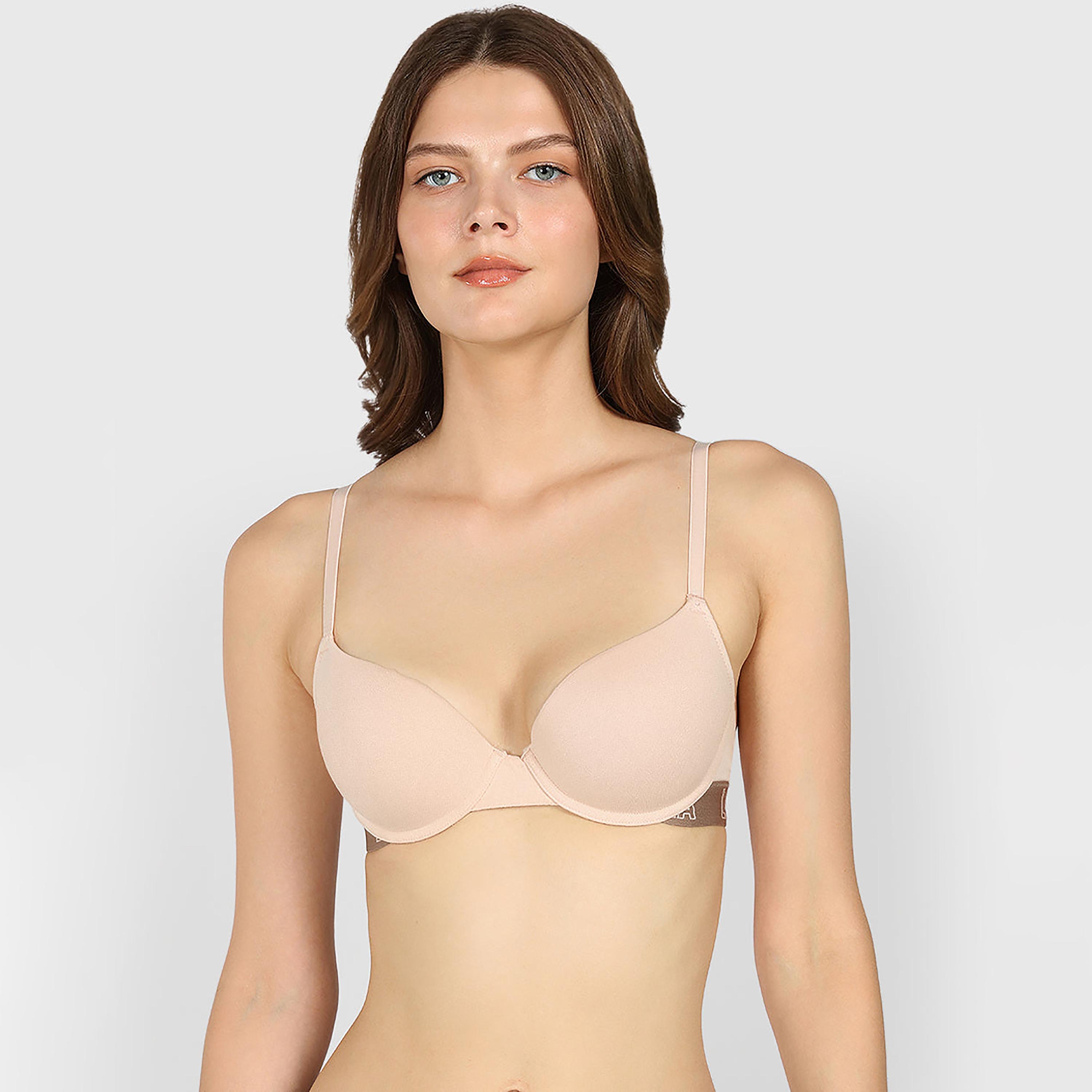 حمالة صدر نسائية نصفية مبطنة بالقطن البيج تريندي برباط ودعم متوسط من لا سينزا-women-clothing-lingerie-bras-image-1