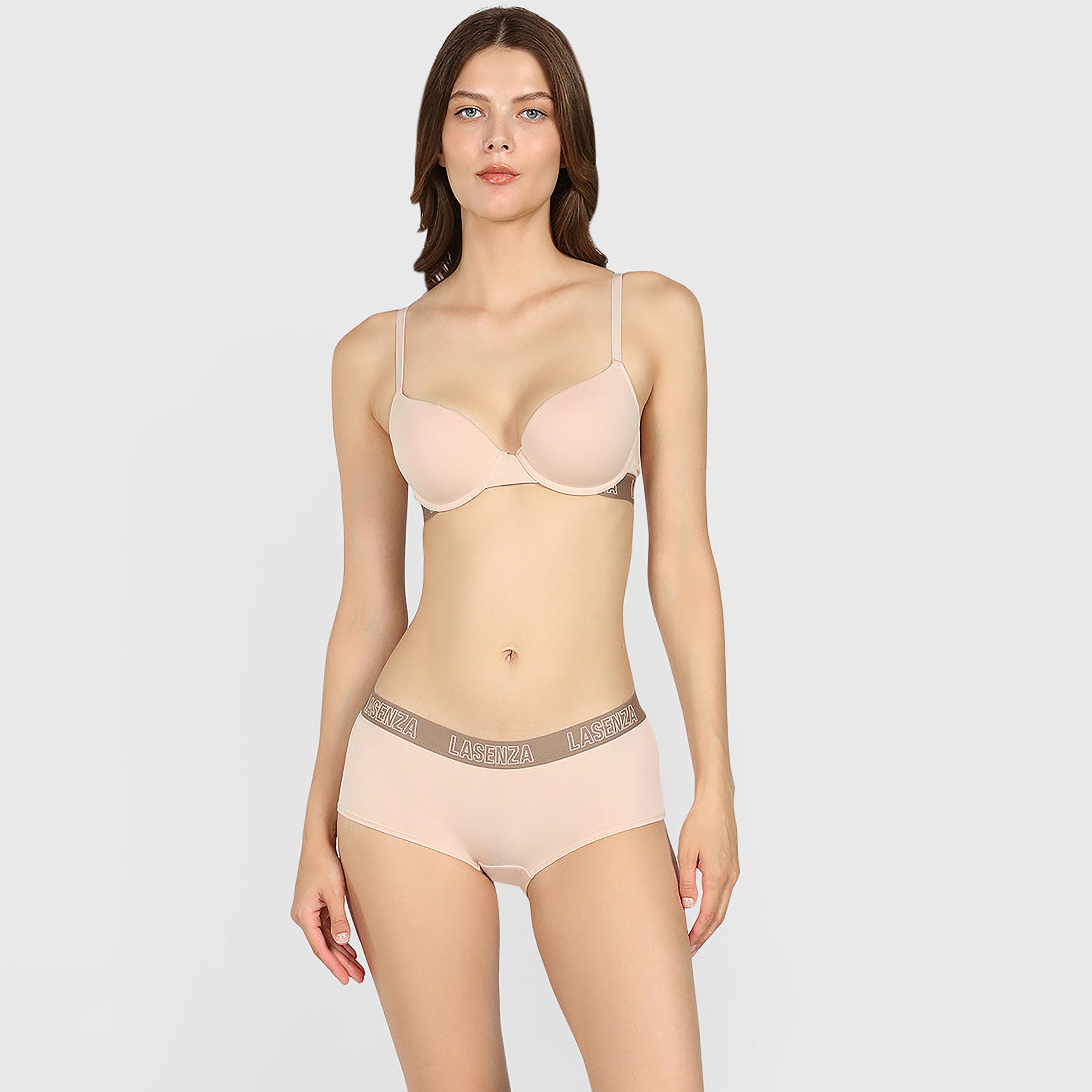 حمالة صدر نسائية نصفية مبطنة بالقطن البيج تريندي برباط ودعم متوسط من لا سينزا-women-clothing-lingerie-bras-image-3