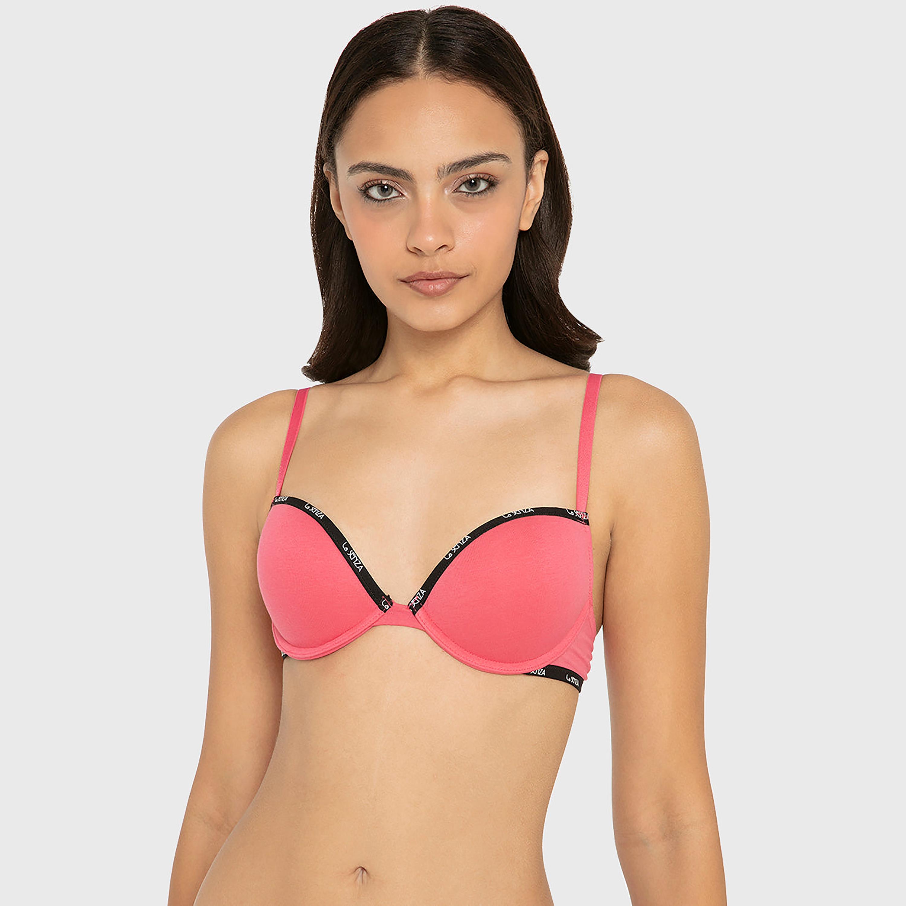 حمالة صدر "بوش أب" قطنية سادة بسلك سفلي ودعم متوسط وحشوة من لا سينزا-women-clothing-lingerie-bras-image-1
