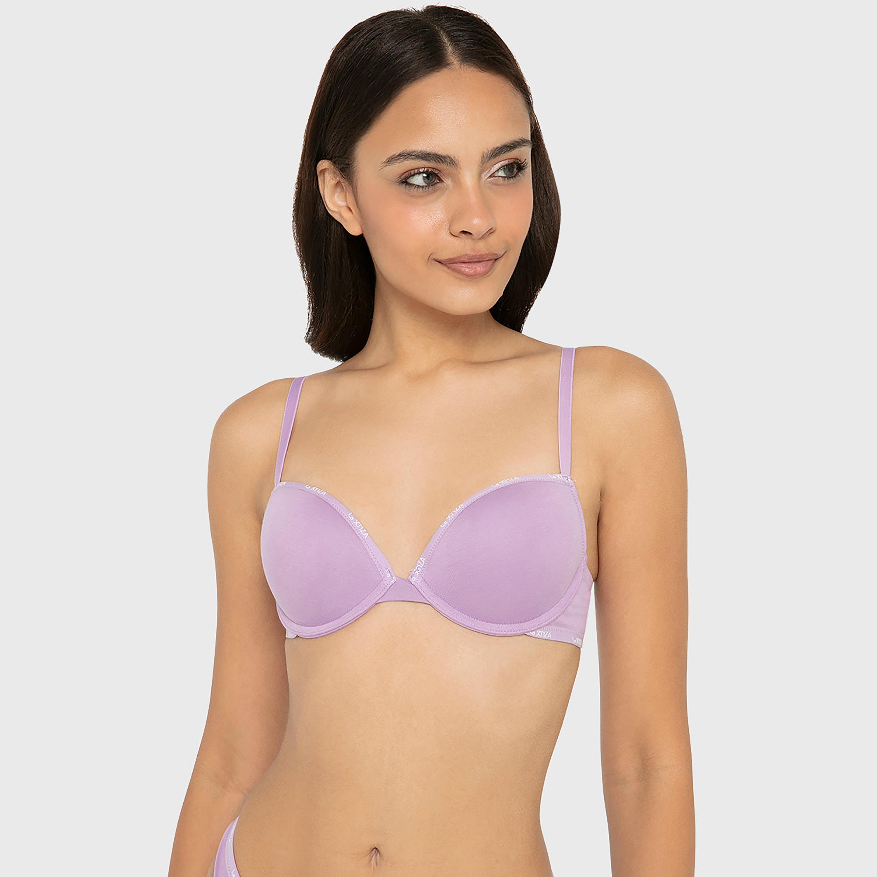 حمالة صدر "بوش أب" قطنية سادة بسلك سفلي ودعم متوسط وحشوة من لا سينزا-women-clothing-lingerie-bras-image-5