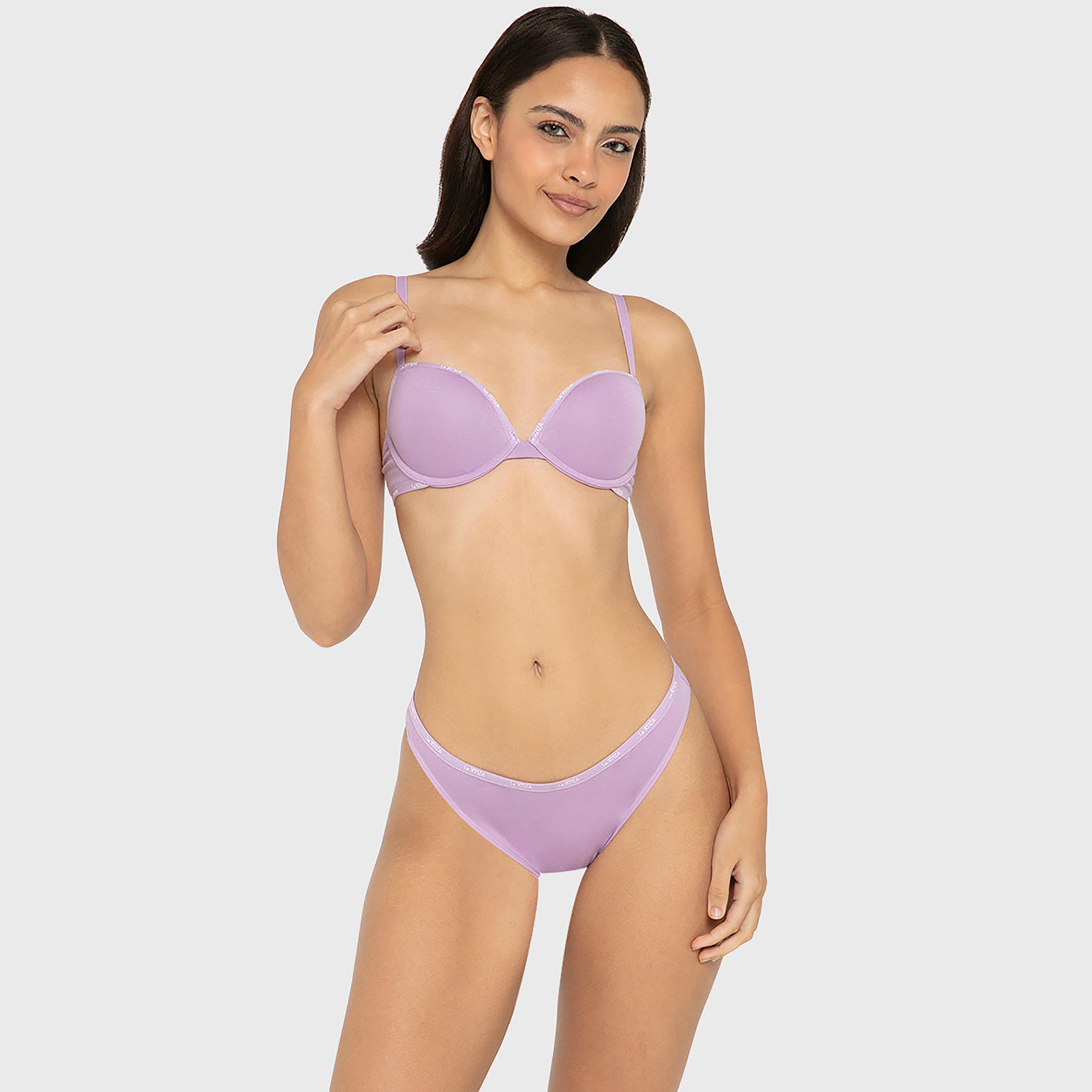 حمالة صدر "بوش أب" قطنية سادة بسلك سفلي ودعم متوسط وحشوة من لا سينزا-women-clothing-lingerie-bras-image-6