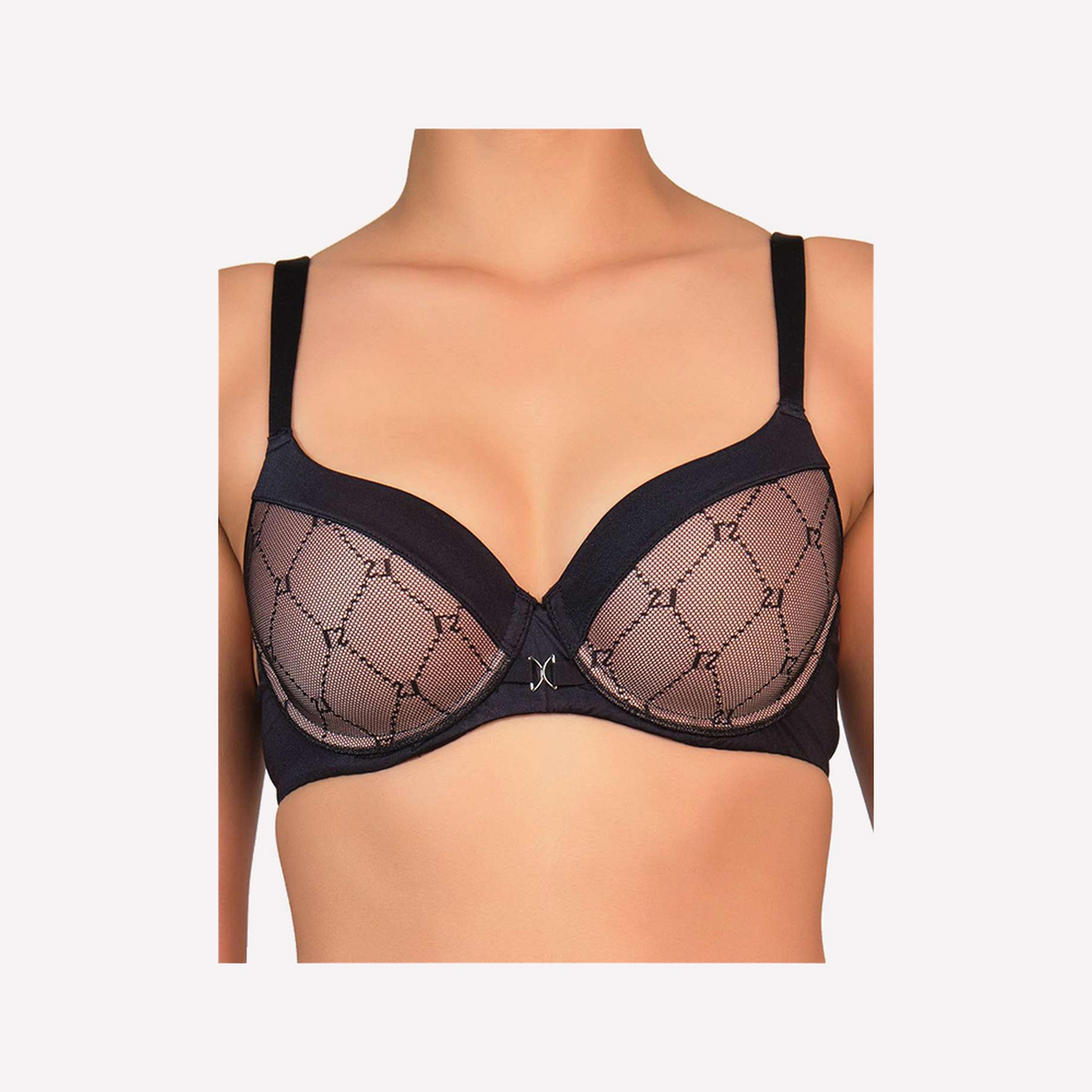 La Senza Sexy Black Mesh Wired Medium Support Lightly Padded Women's Push-Up Bra-women-clothing-lingerie-bras-image-1