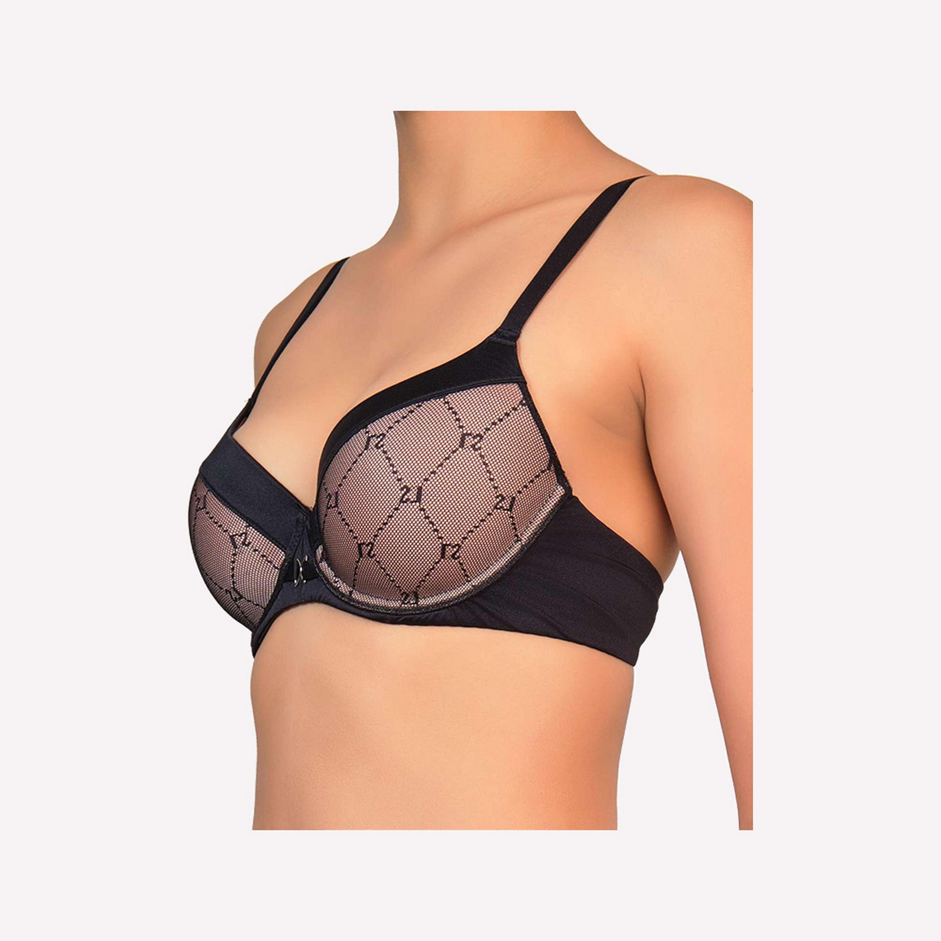 La Senza Sexy Black Mesh Wired Medium Support Lightly Padded Women's Push-Up Bra-women-clothing-lingerie-bras-image-2