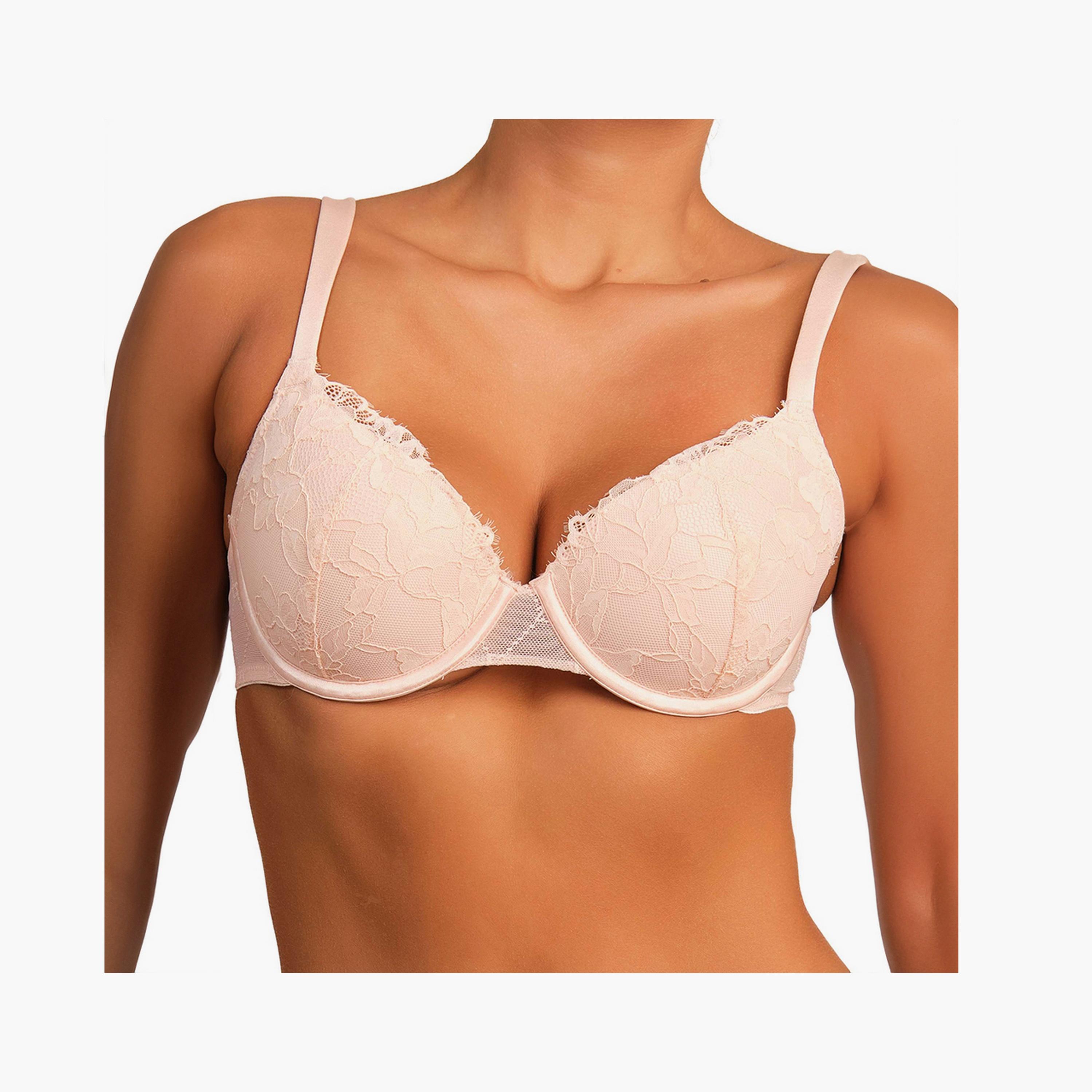 La Senza Seamless Micro Pink Lace Wired Medium Support Padded Women's Plunge Bra-women-clothing-lingerie-bras-image-1