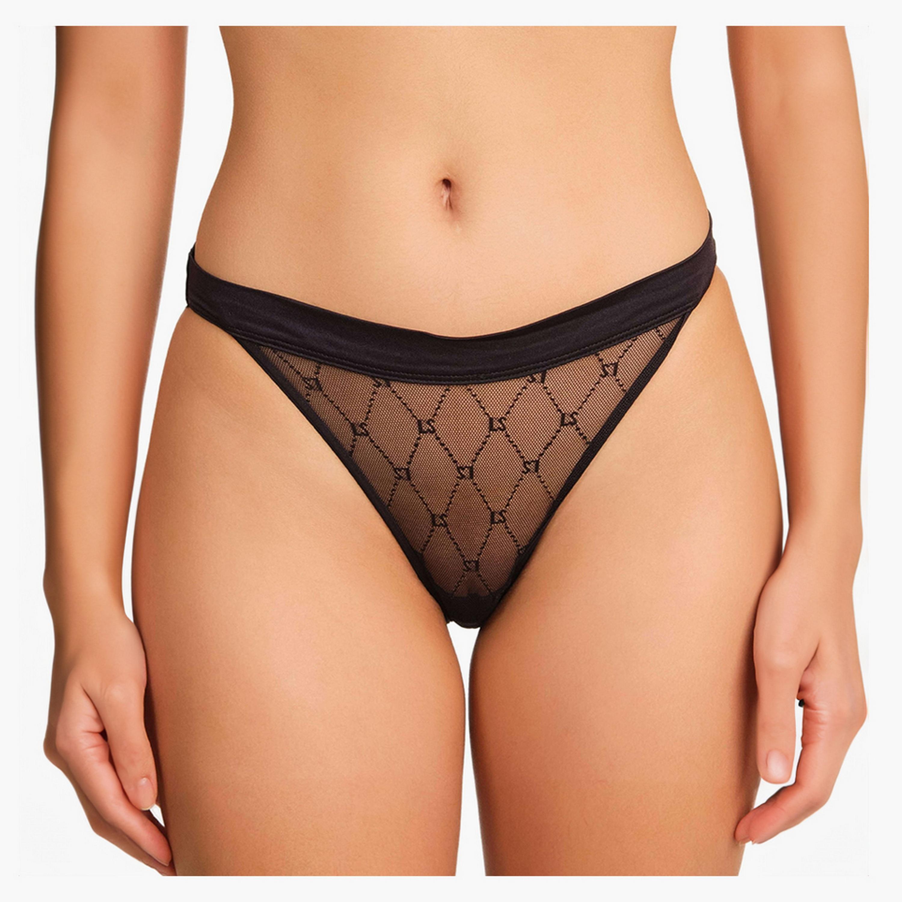 La Senza Diva Sheer Monogram Mesh Lace Medium Coverage Women's Cheeky Panties-women-clothing-lingerie-panties-image-1