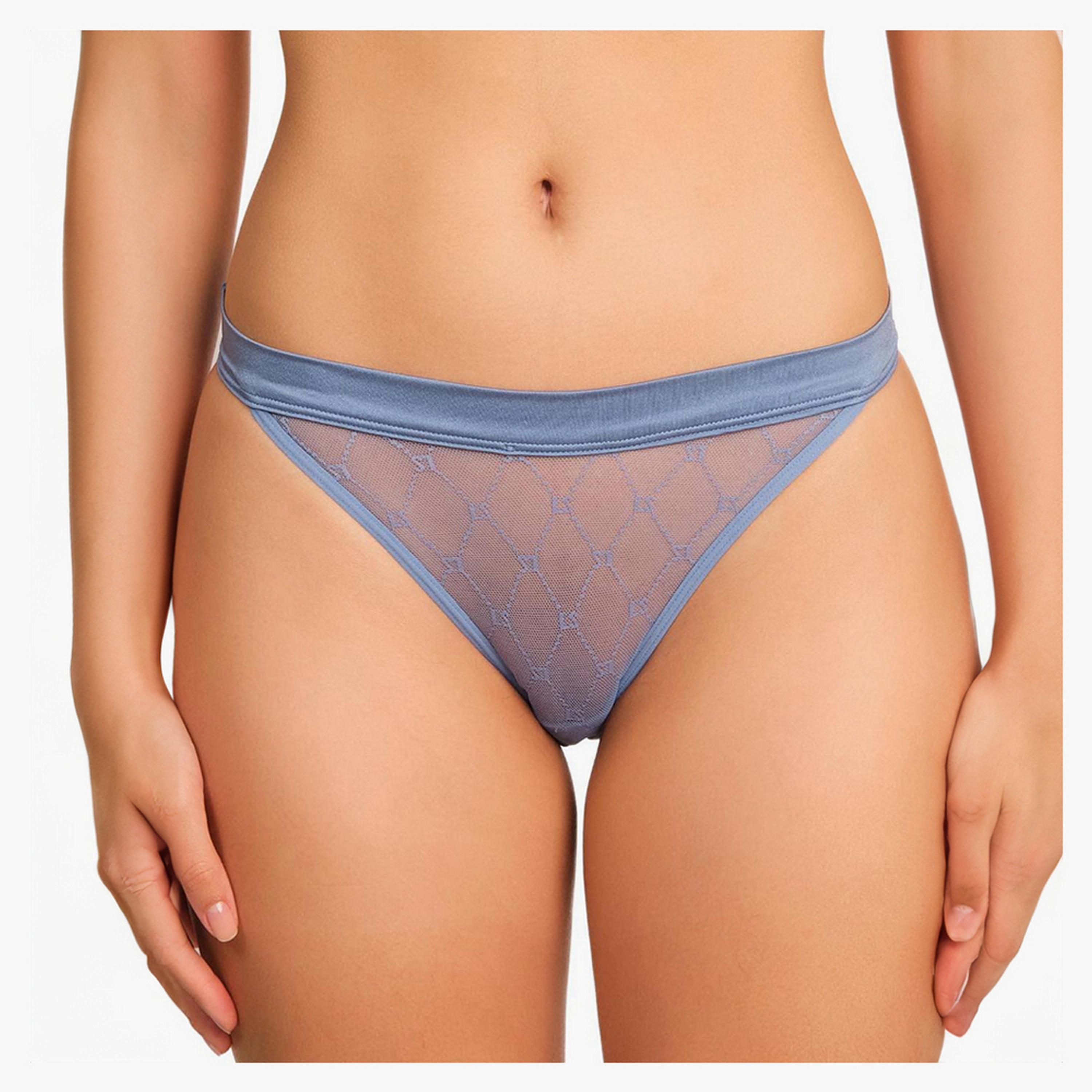 La Senza Diva Sheer Monogram Mesh Lace Medium Coverage Women's Cheeky Panties-women-clothing-lingerie-panties-image-2
