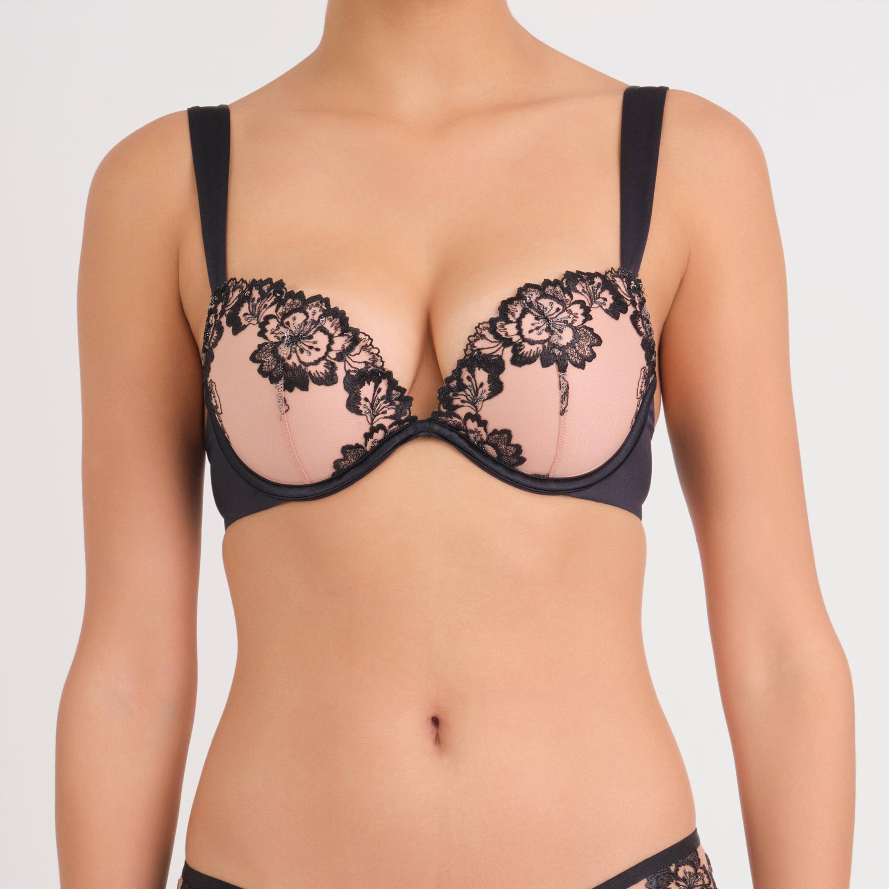 La Senza Sexy Black Mesh Wired Medium Support Gel Padding Women's Push-Up Plunge Bra-women-clothing-lingerie-bras-image-1