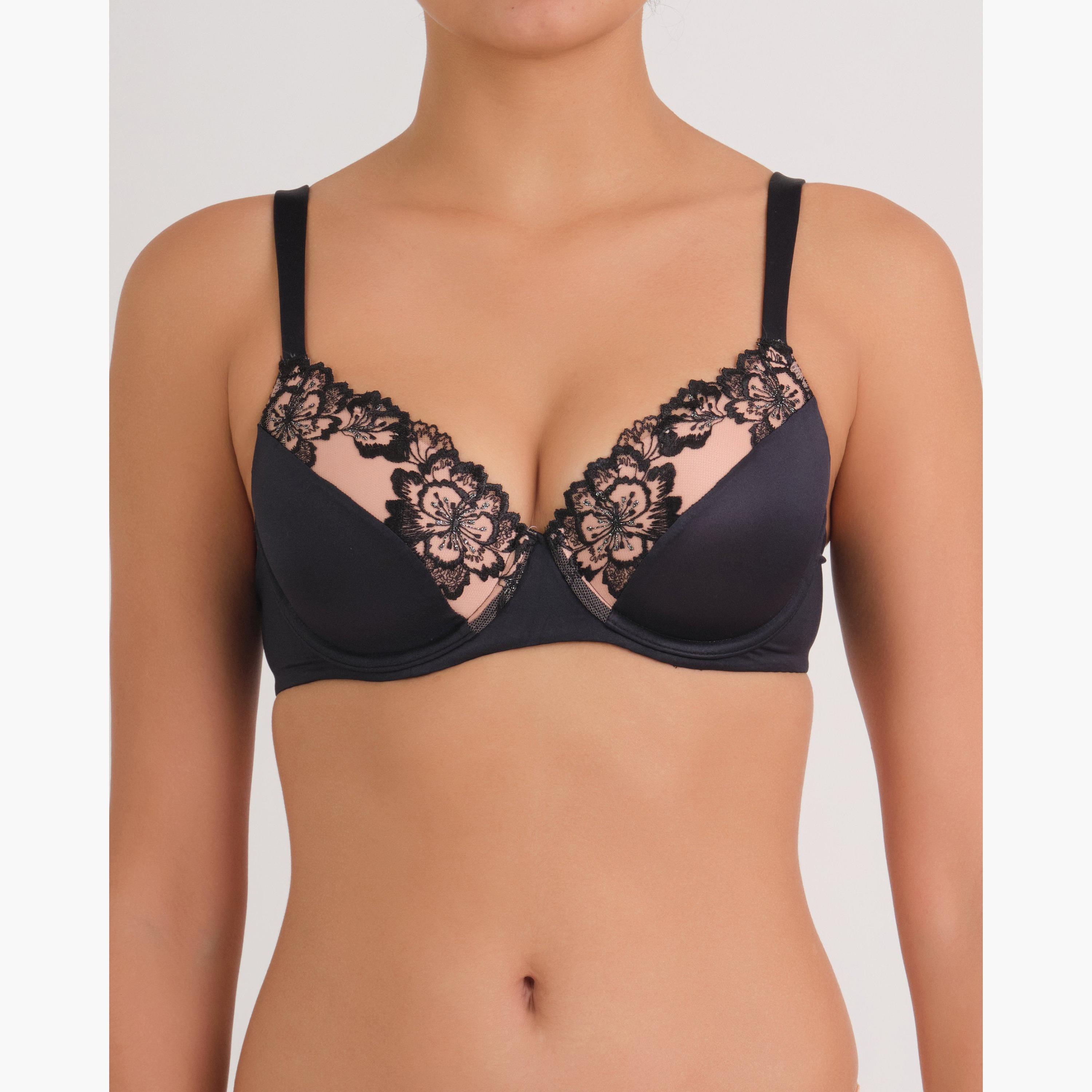 La Senza Sexy Black Lace Wired Medium Support Lightly Lined Women's Demi Bra-women-clothing-lingerie-bras-image-1