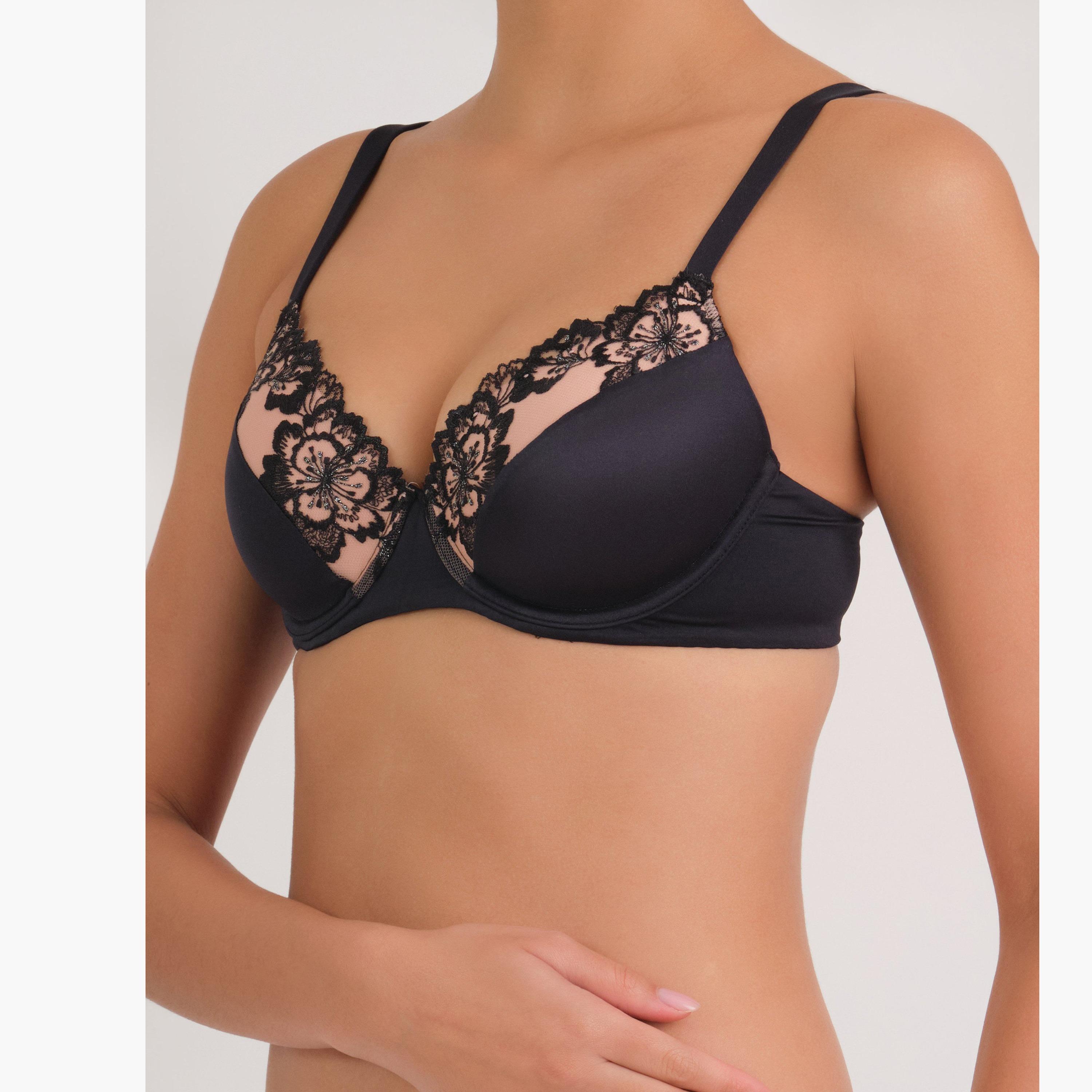 La Senza Sexy Black Lace Wired Medium Support Lightly Lined Women's Demi Bra-women-clothing-lingerie-bras-image-2