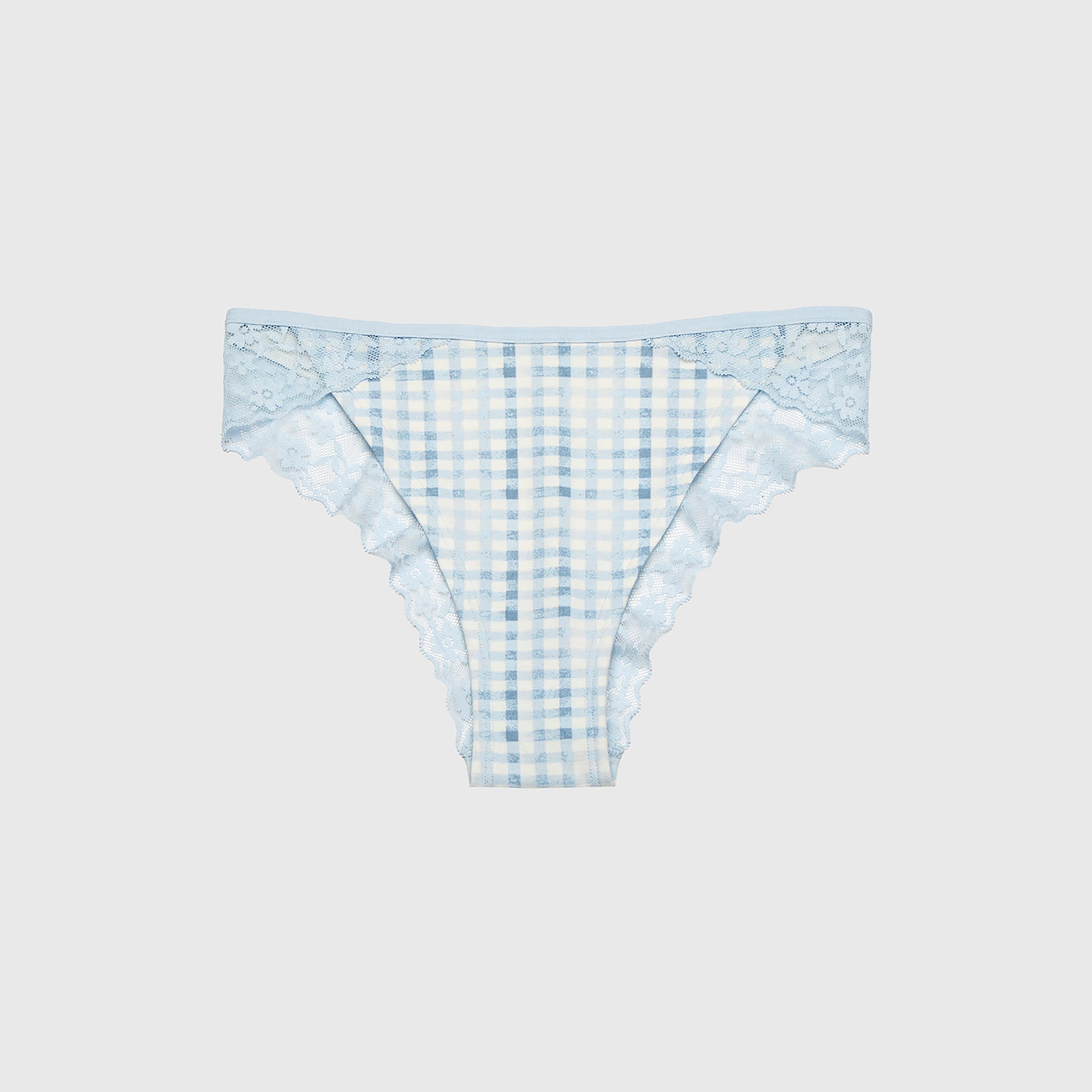 La Senza Blue Cotton Checked Lace Trim Low Coverage Women's Cheeky Panties-women-clothing-lingerie-panties-image-4