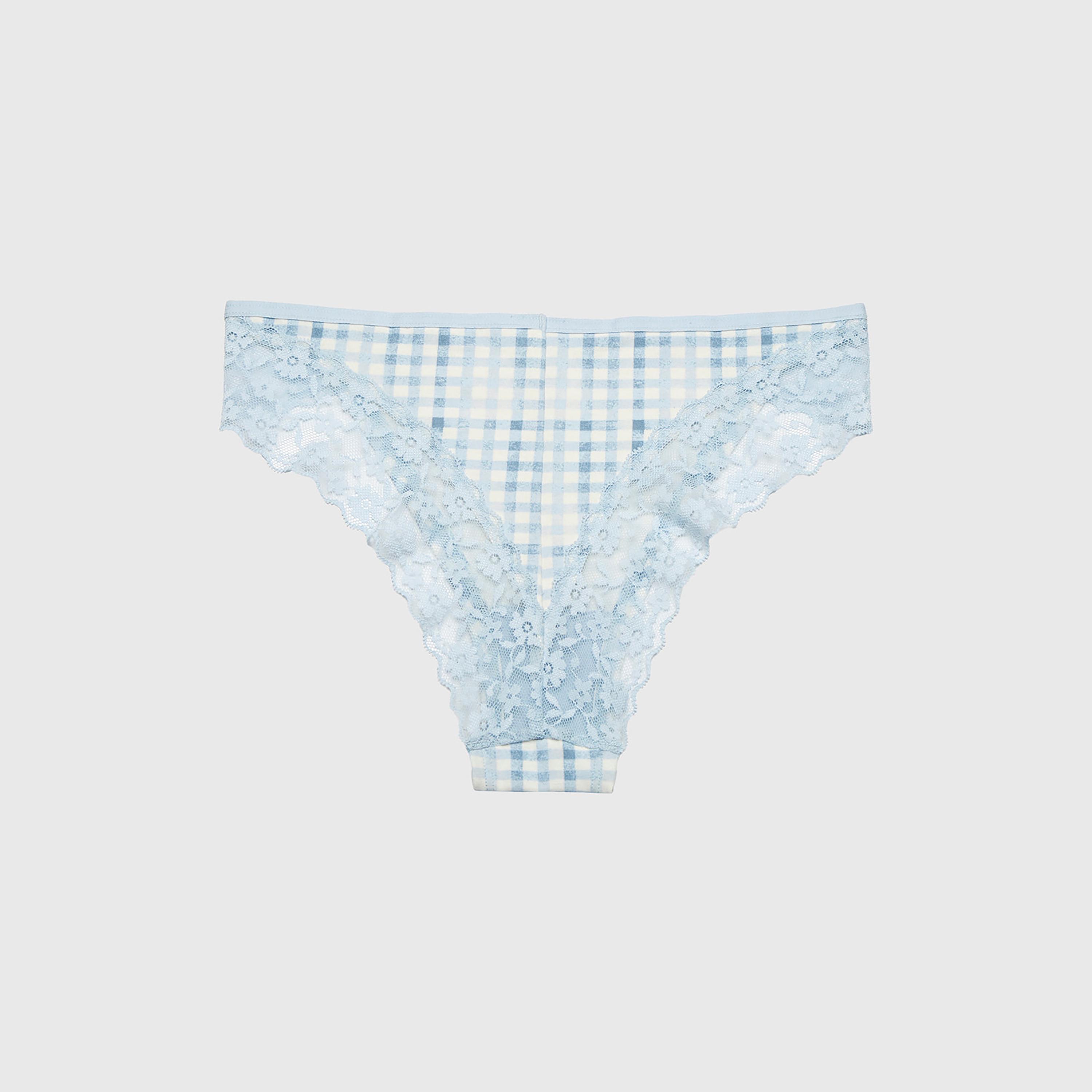 La Senza Blue Cotton Checked Lace Trim Low Coverage Women's Cheeky Panties-women-clothing-lingerie-panties-image-5
