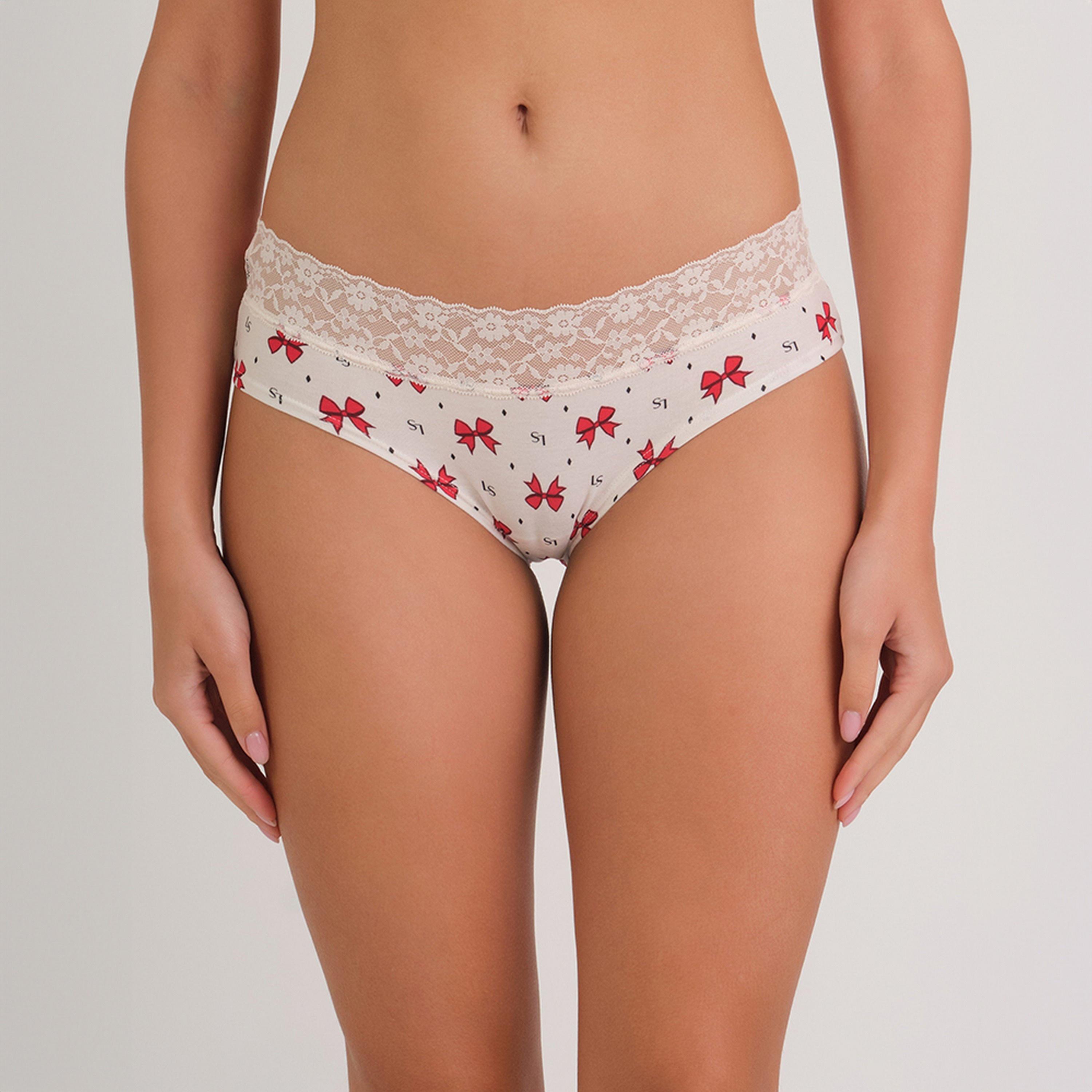 سروال داخلي هيبستر مطبوع بألوان متعددة مع دانتيل بتغطية كاملة للنساء من لا سينزا-women-clothing-lingerie-panties-image-1