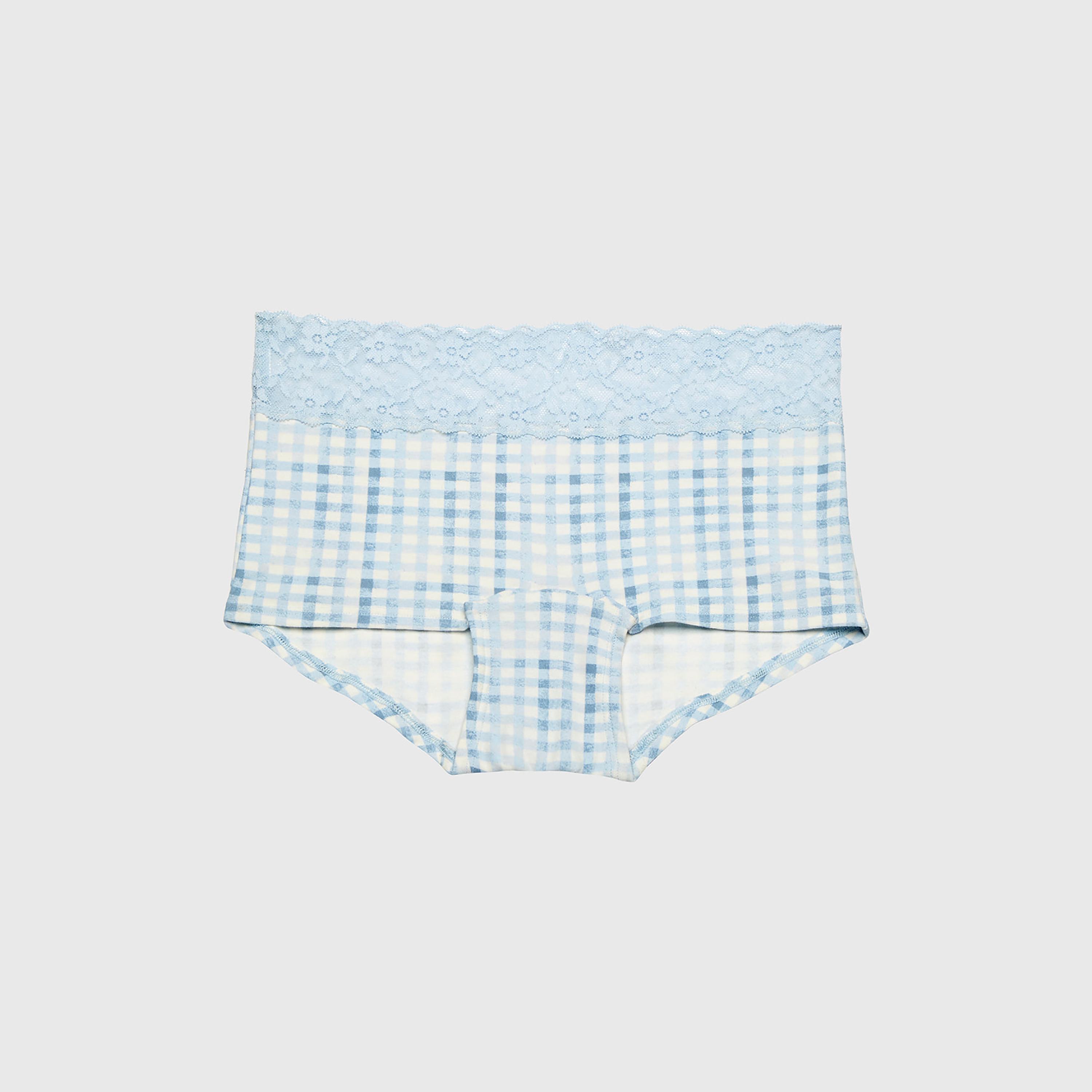 سروال داخلي نسائي "بوي شورت" قطني أزرق بمربعات وحواف دانتيل وتغطية كاملة من لا سينزا-women-clothing-lingerie-panties-image-4