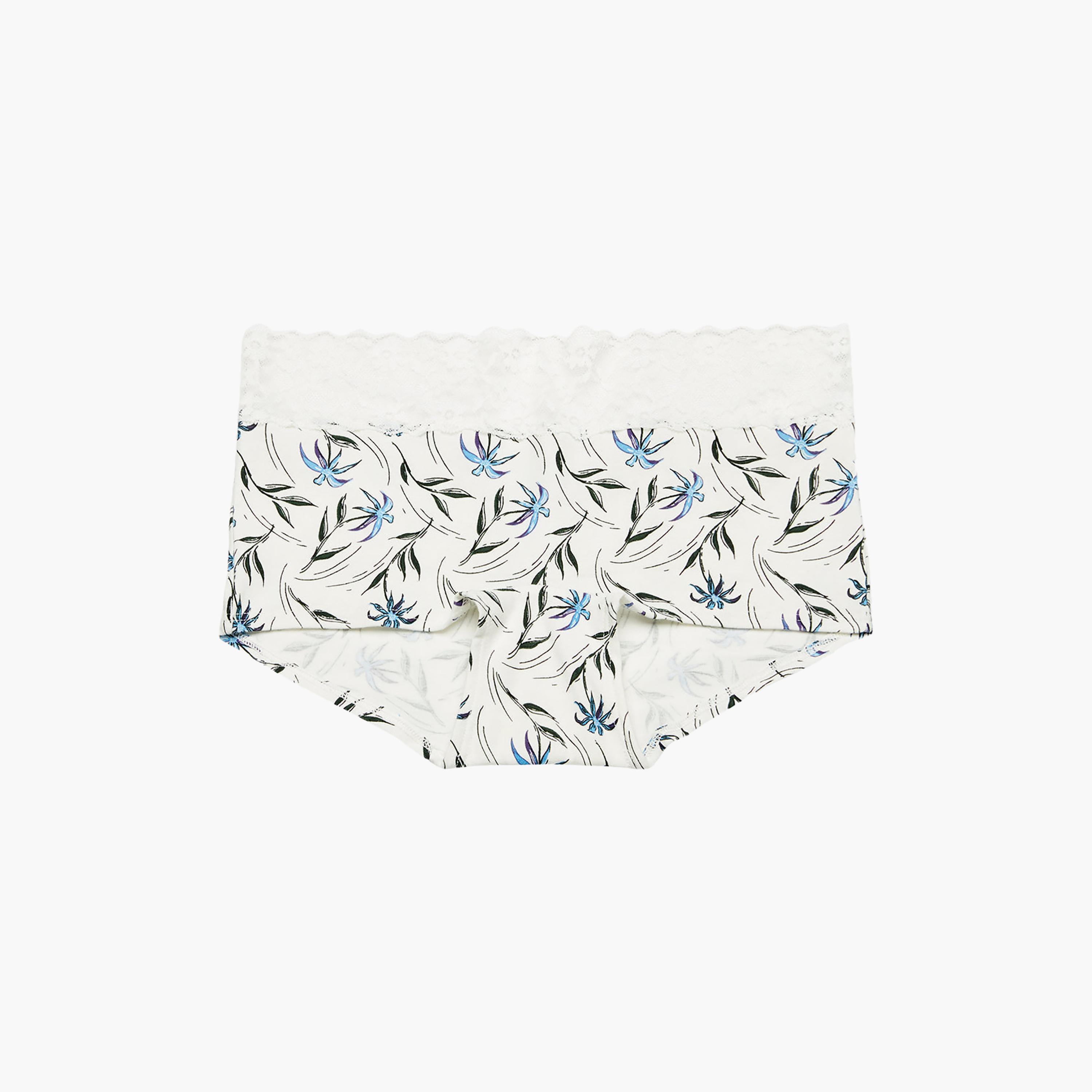 La Senza Blue Cotton Checked Lace Trim Full Coverage Women's Boyshort Panties-women-clothing-lingerie-panties-image-4