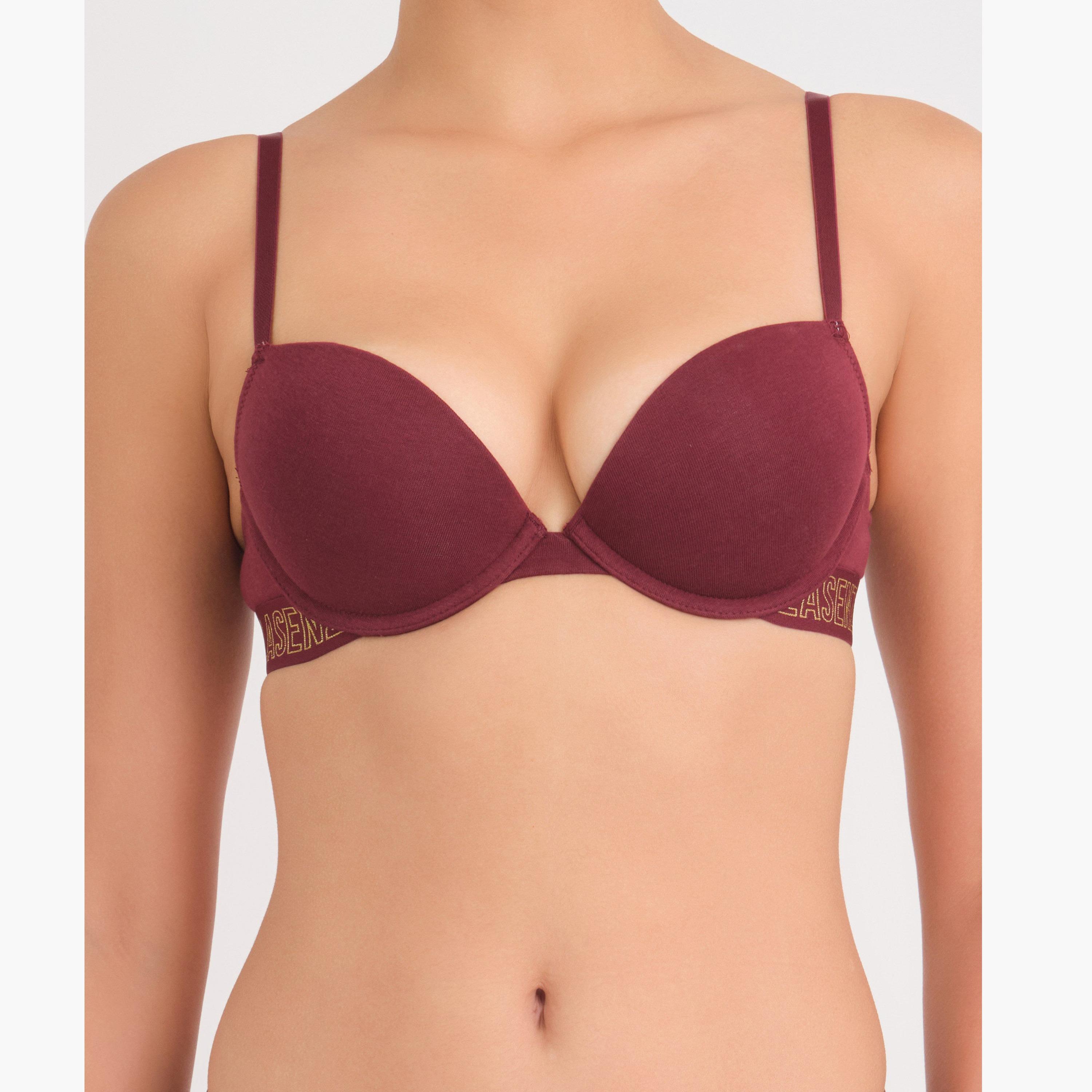 La Senza Trendy Red Cotton Wired Medium Support Padded Women's Push-Up Plunge Bra-women-clothing-lingerie-bras-image-1
