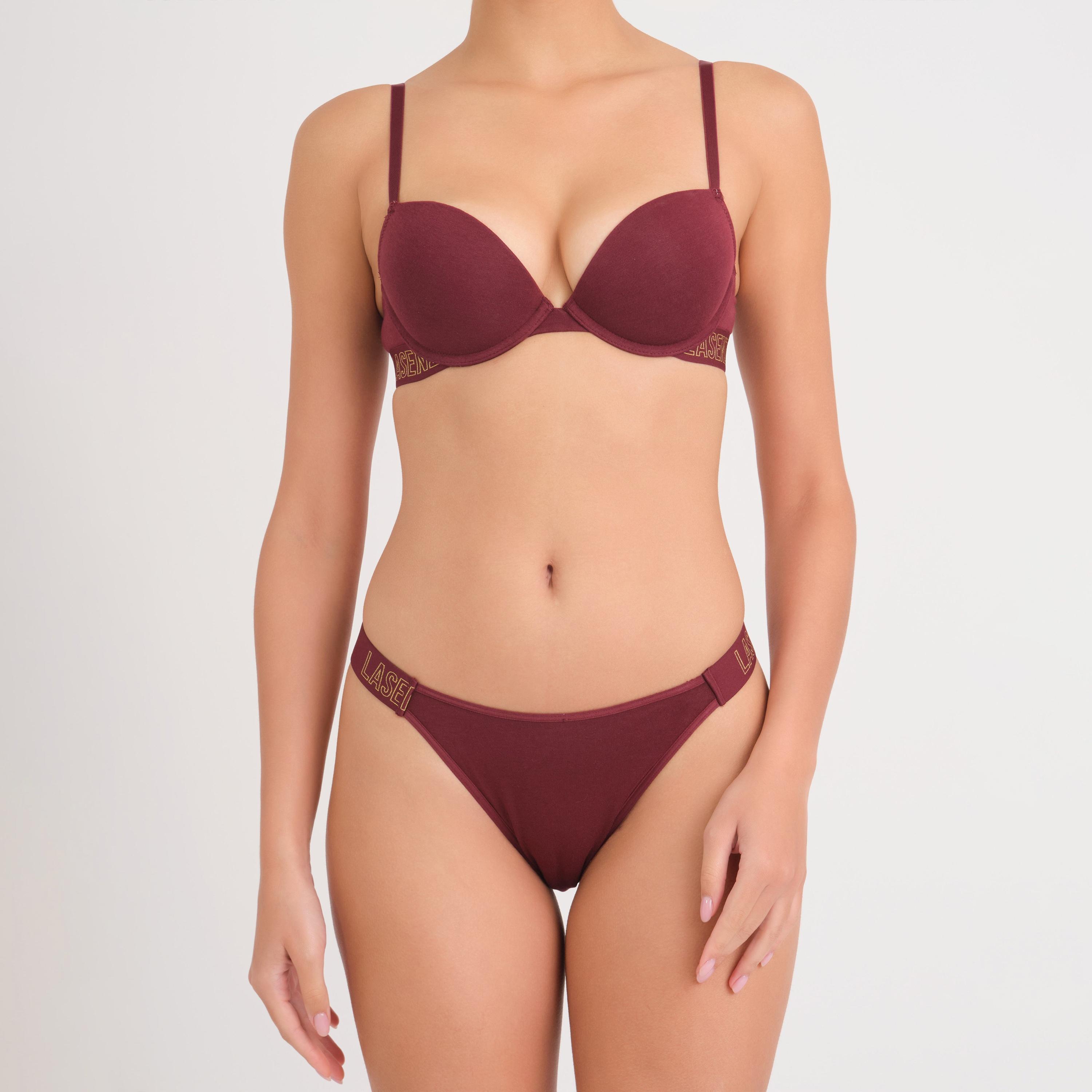 La Senza Trendy Red Cotton Wired Medium Support Padded Women's Push-Up Plunge Bra-women-clothing-lingerie-bras-image-2