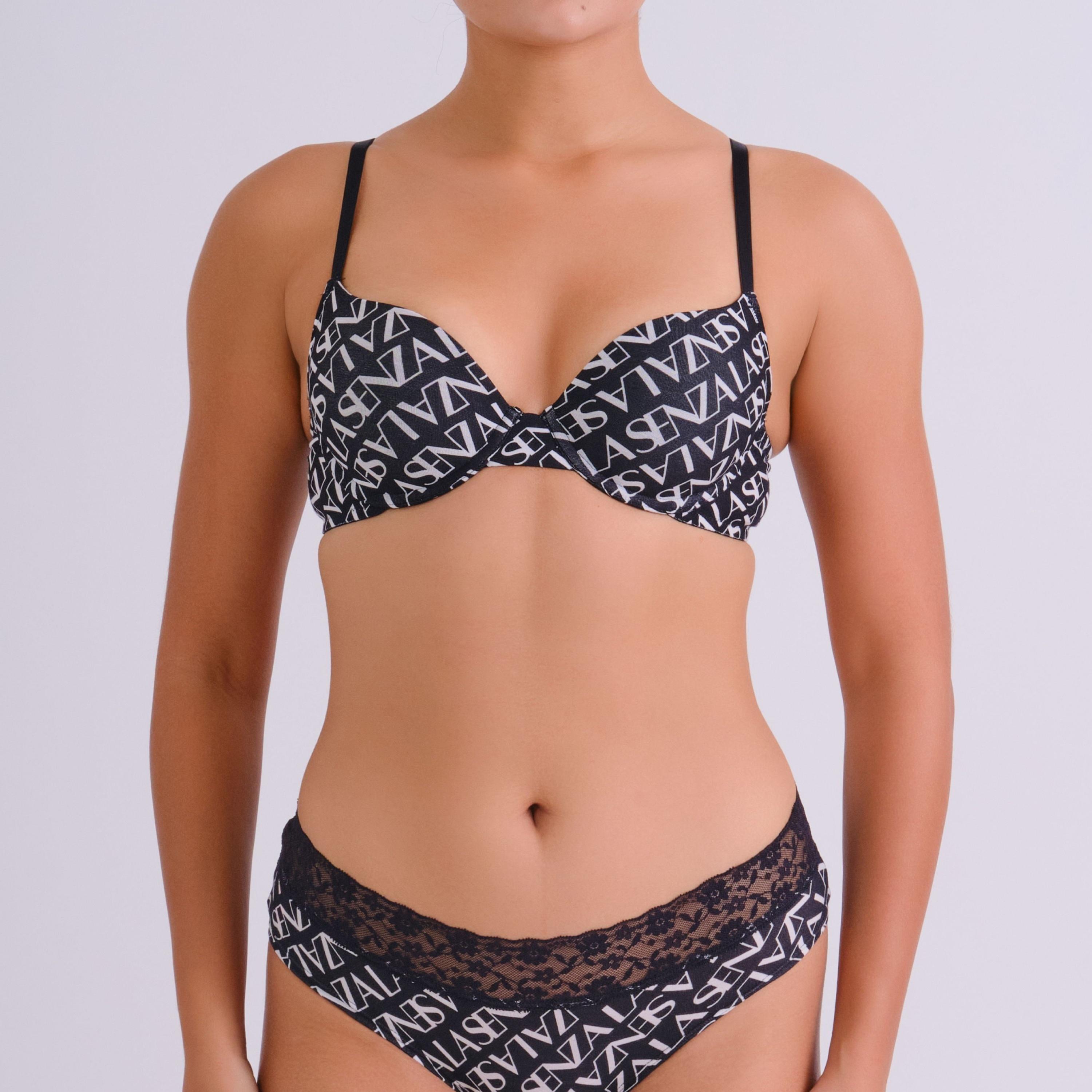 La Senza Everyday Black Typographic Wired Medium Support Padded Push-Up Women's Demi Bra-women-clothing-lingerie-bras-image-2