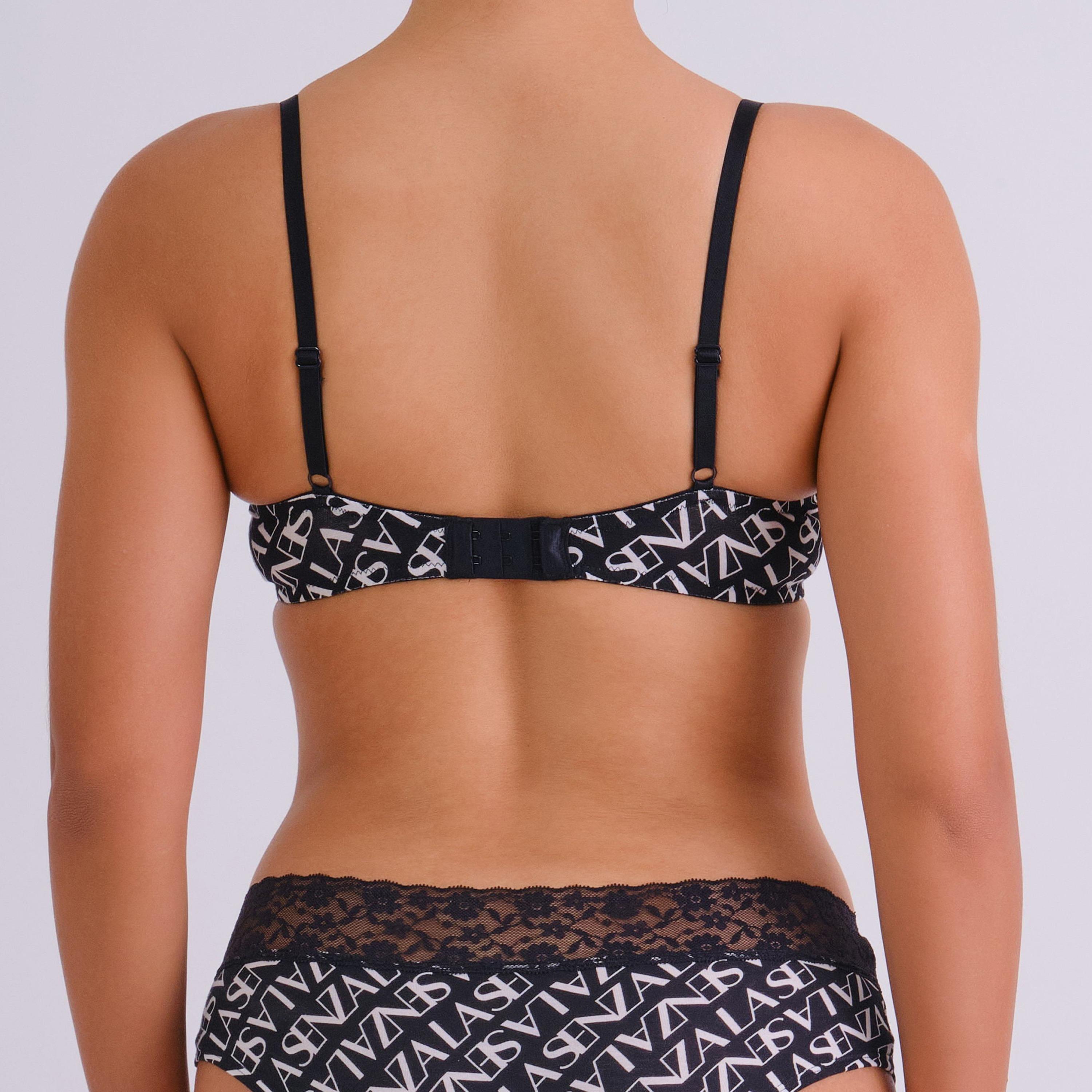 La Senza Everyday Black Typographic Wired Medium Support Padded Push-Up Women's Demi Bra-women-clothing-lingerie-bras-image-4