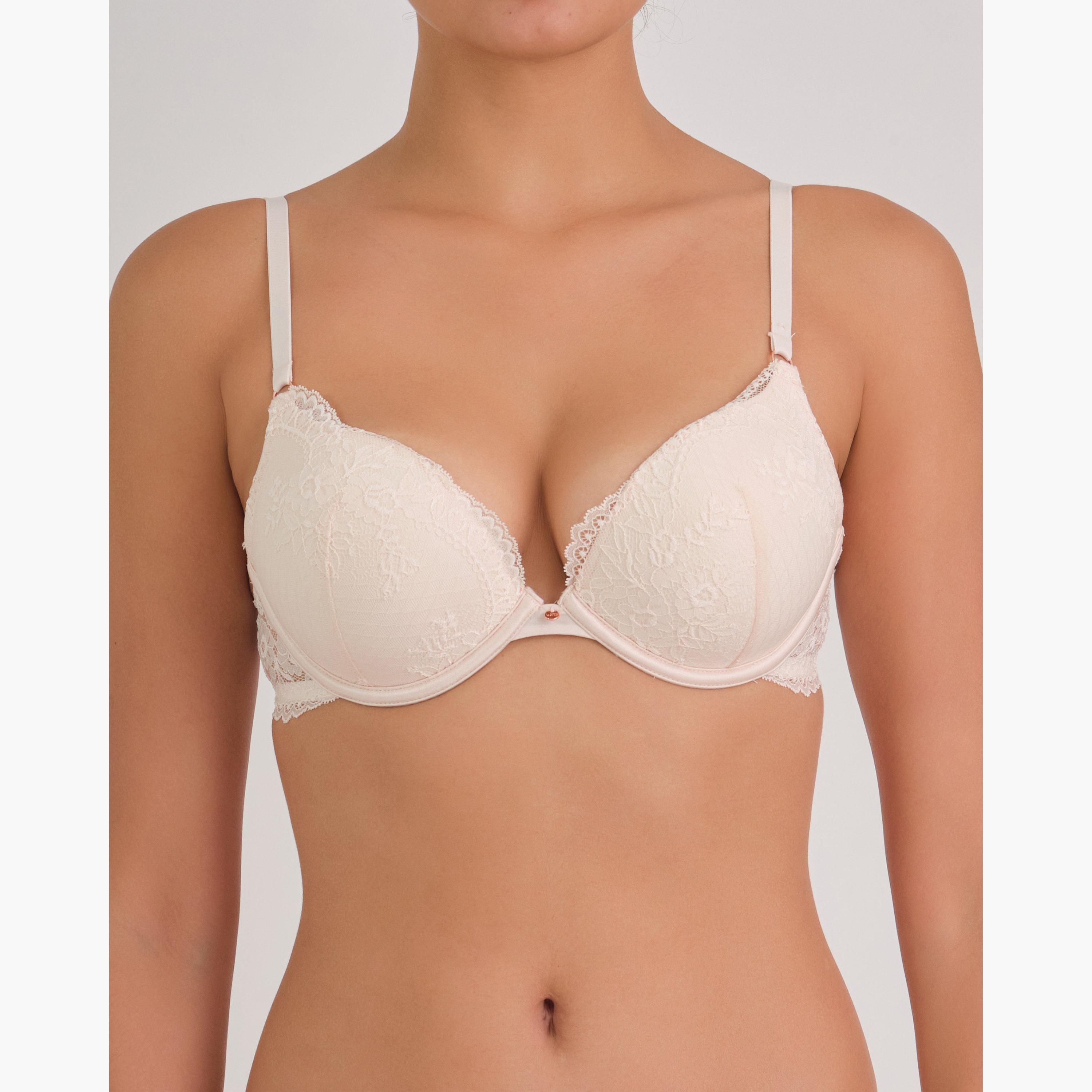 La Senza Sexy Ivory Lace Wired High Support Padded Women's Double Push-Up Plunge Bra-women-clothing-lingerie-bras-image-1
