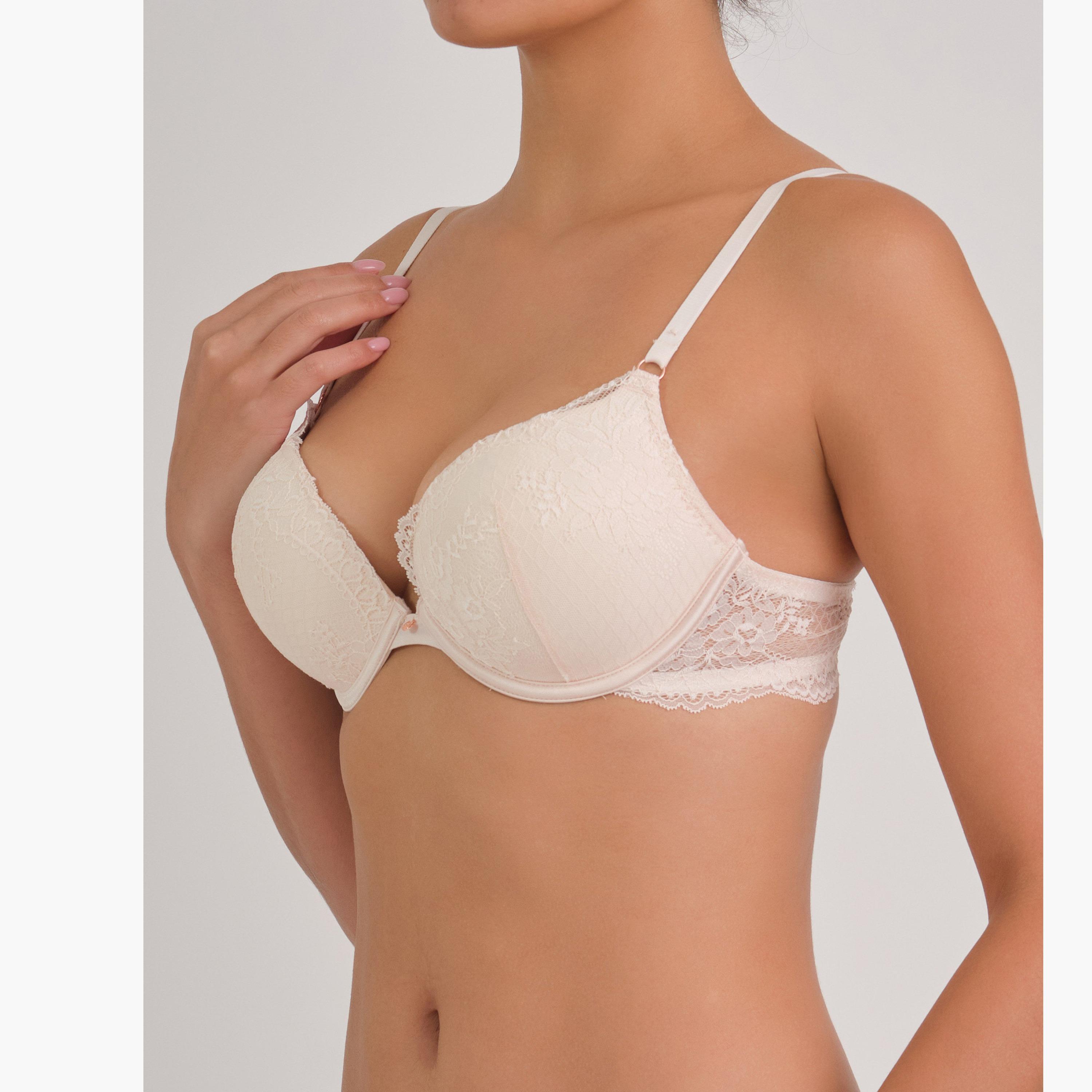 La Senza Sexy Ivory Lace Wired High Support Padded Women's Double Push-Up Plunge Bra-women-clothing-lingerie-bras-image-2