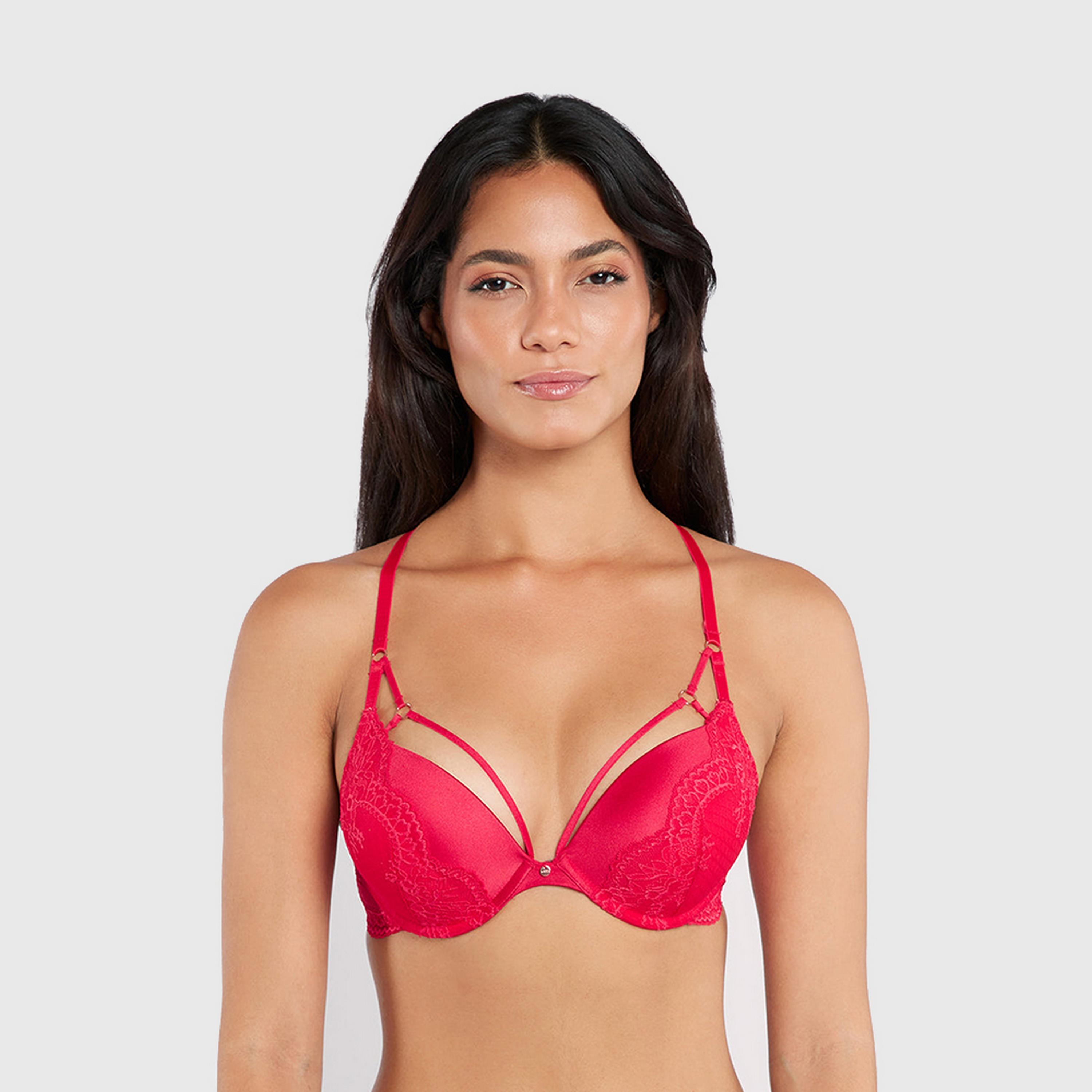 حمالة صدر نسائية دبل بوش أب بأسلاك وداعمة عالية ومبطنة، أحمر جذاب من لا سنزا-women-clothing-lingerie-bras-image-1