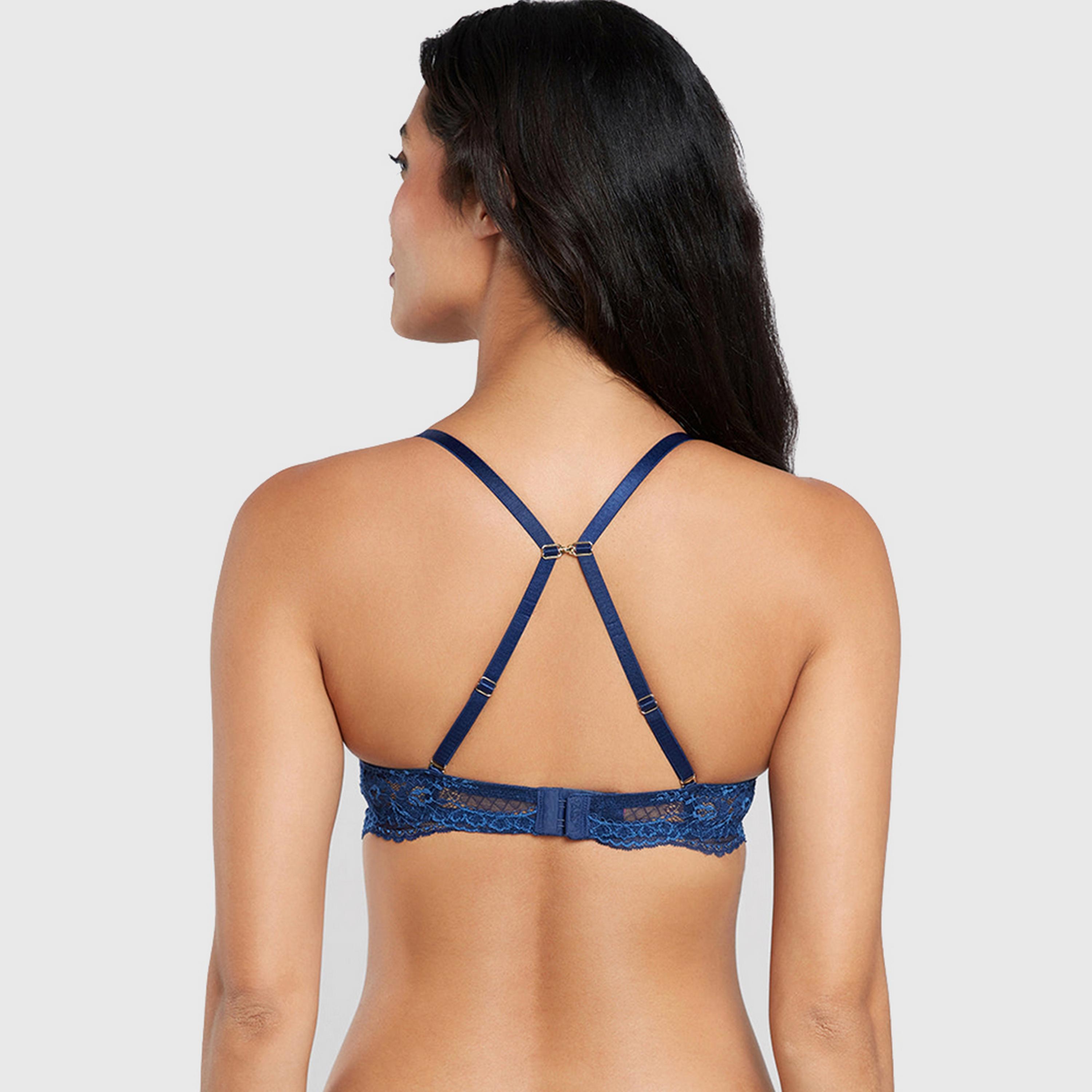 La Senza Blue Wired High Support Padded Women's Double Push-Up Plunge Bra-women-clothing-lingerie-bras-image-3
