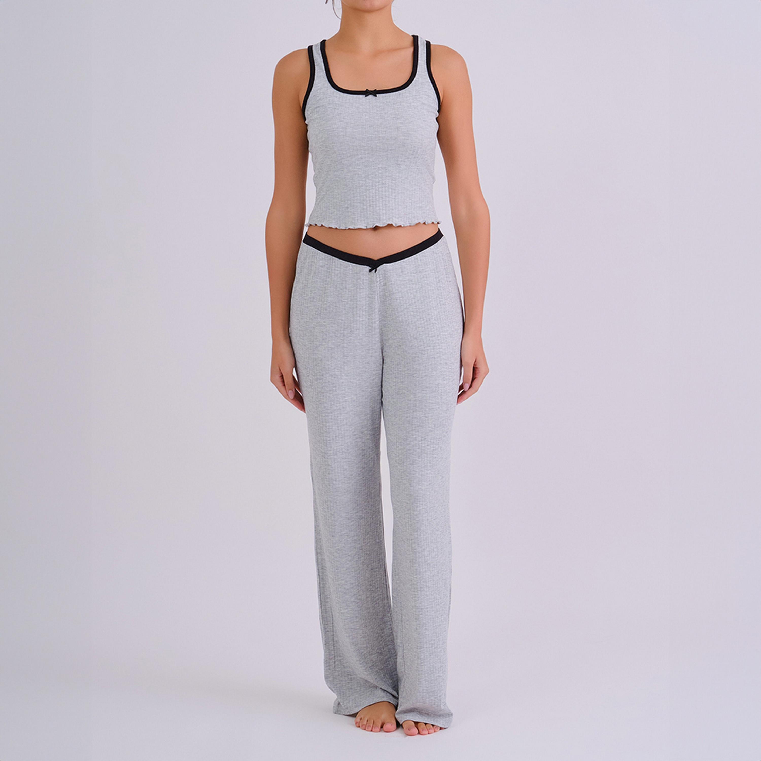 بيجامة مضلعة بخصر متوسط مطاطي للنساء من لا سينزا-women-clothing-nightwear-pyjamas-bottoms-image-4