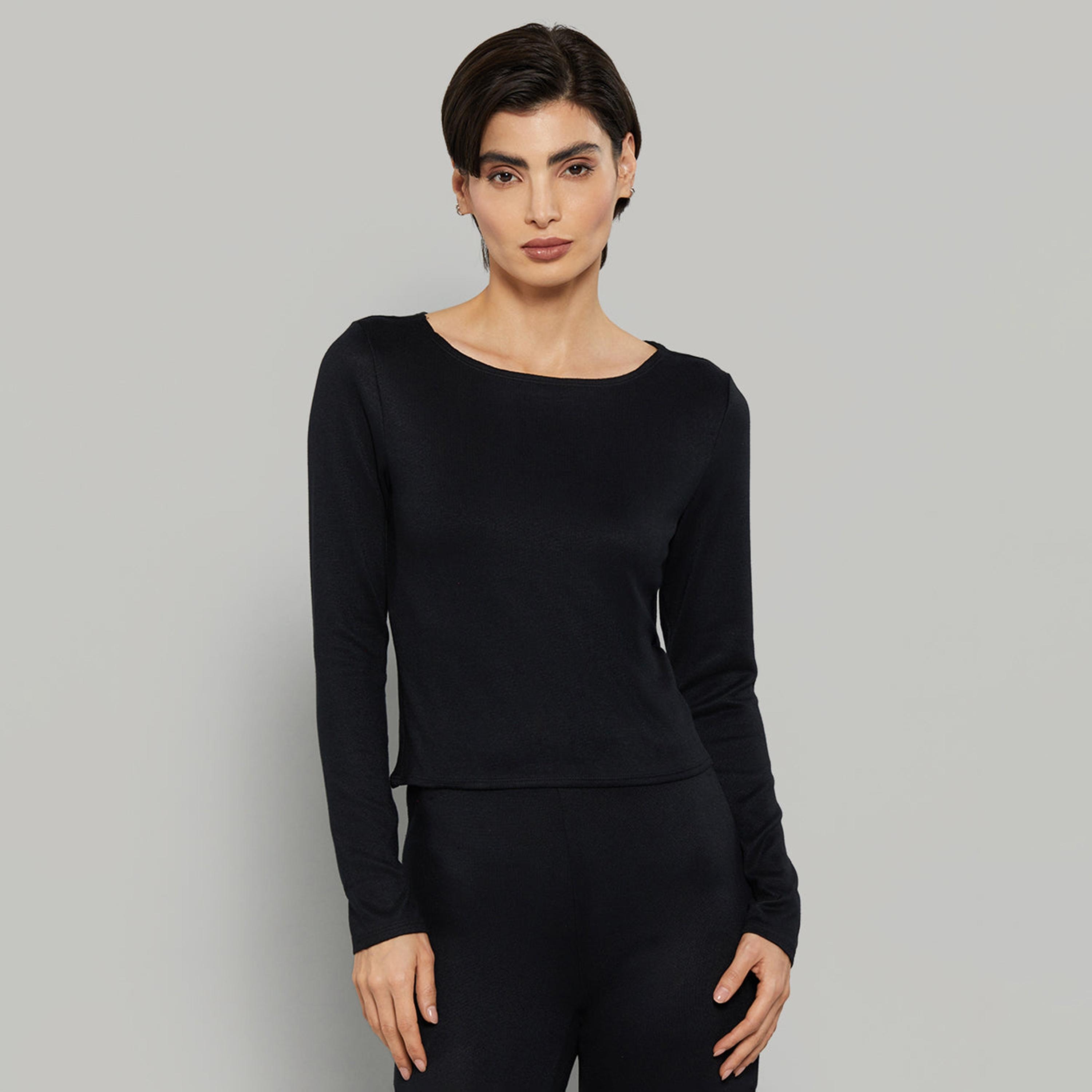 بلوزة نسائية سادة بياقة دائرية وأكمام طويلة من لا سينزا-women-clothing-nightwear-pyjamas-tops-image-1