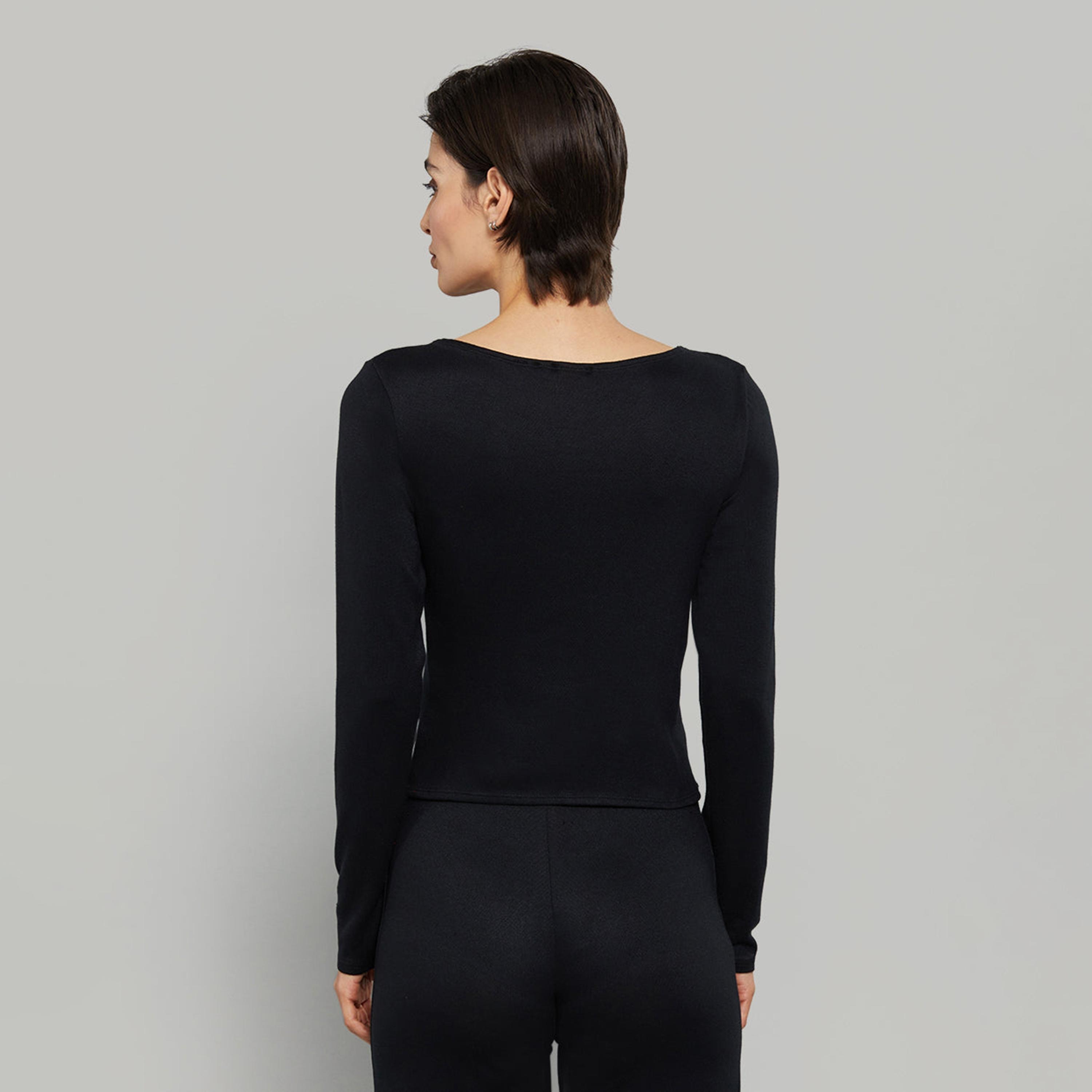 بلوزة نسائية سادة بياقة دائرية وأكمام طويلة من لا سينزا-women-clothing-nightwear-pyjamas-tops-image-4