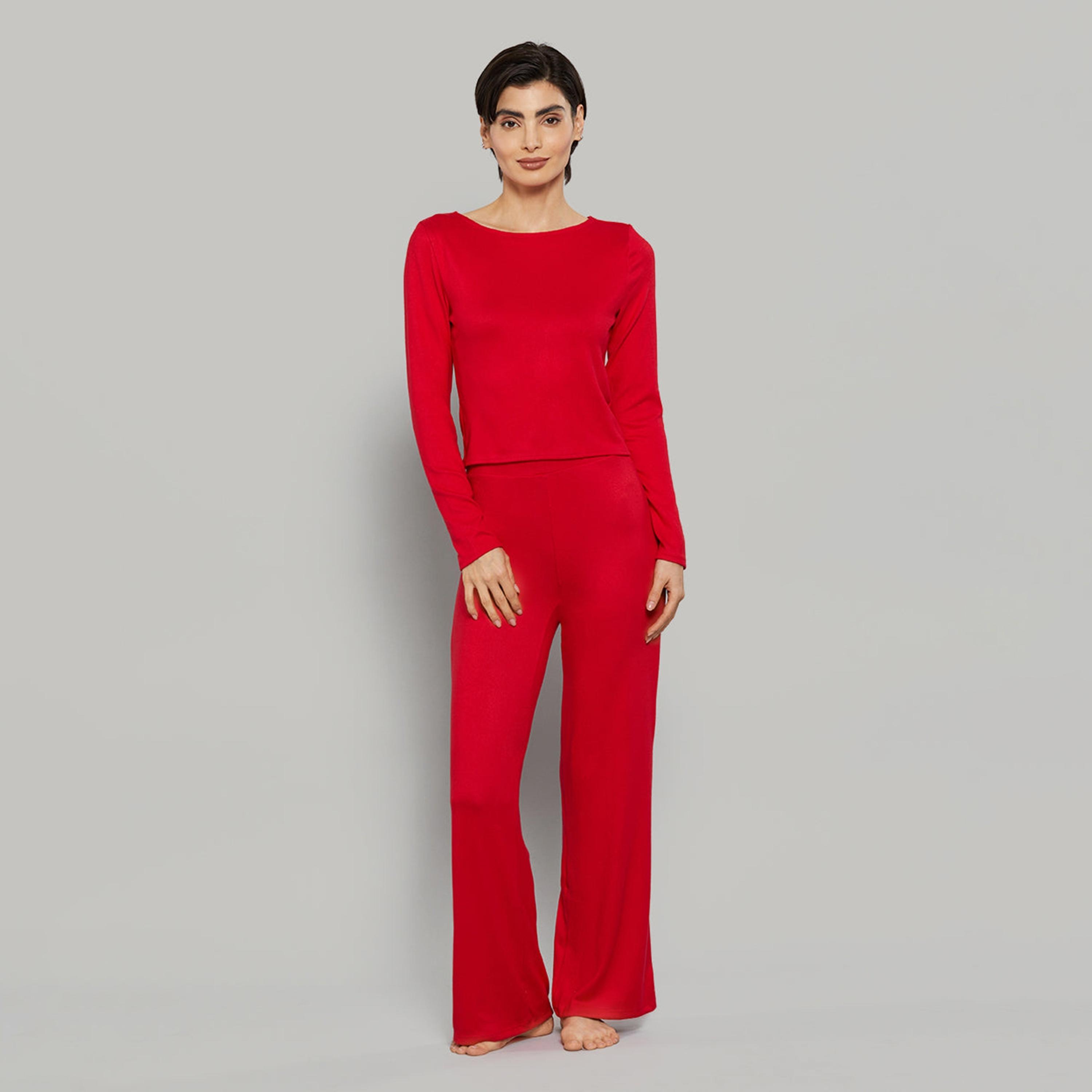 بلوزة نسائية سادة بياقة دائرية وأكمام طويلة من لا سينزا-women-clothing-nightwear-pyjamas-tops-image-10