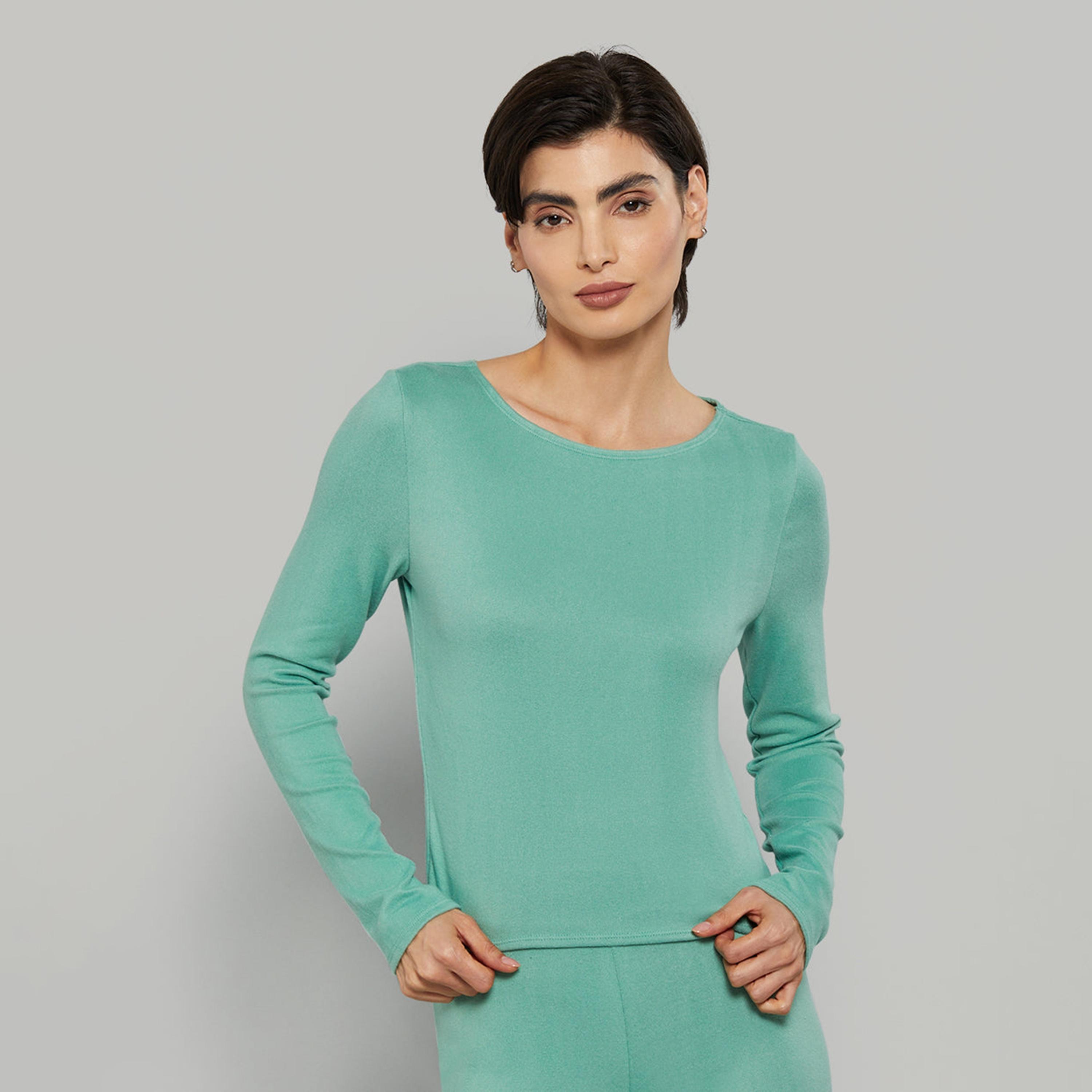 بلوزة نسائية سادة بياقة دائرية وأكمام طويلة من لا سينزا-women-clothing-nightwear-pyjamas-tops-image-5