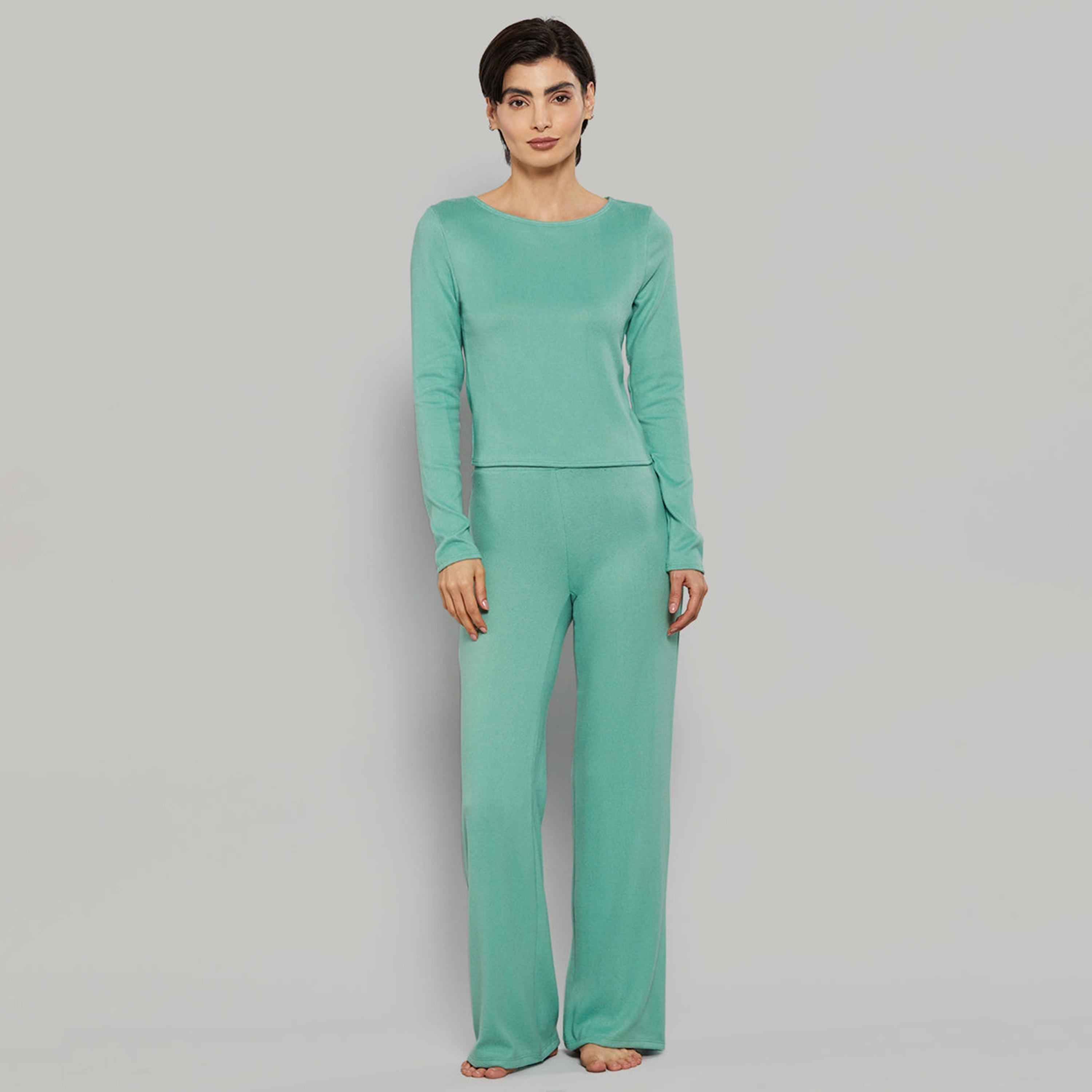 بلوزة نسائية سادة بياقة دائرية وأكمام طويلة من لا سينزا-women-clothing-nightwear-pyjamas-tops-image-6