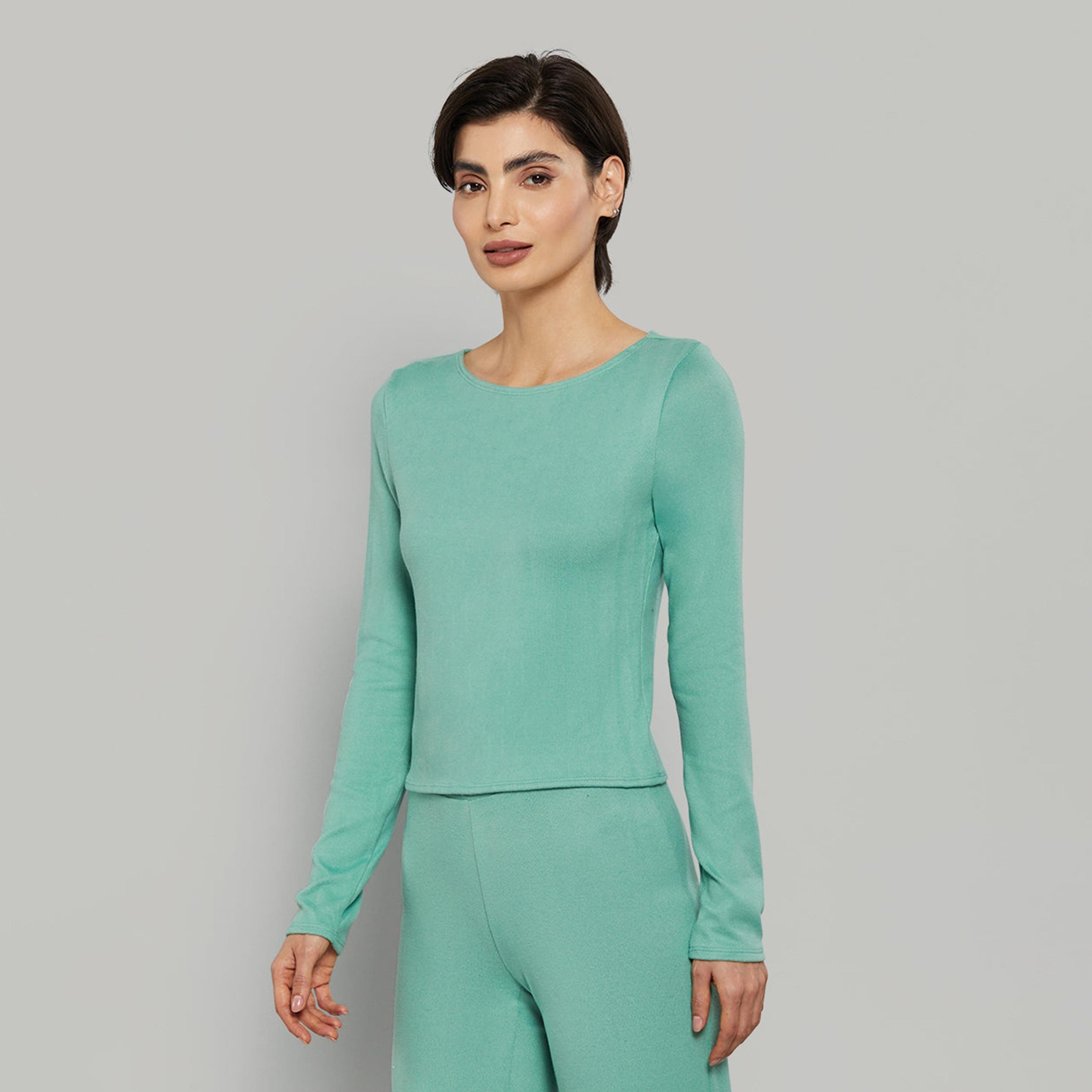 بلوزة نسائية سادة بياقة دائرية وأكمام طويلة من لا سينزا-women-clothing-nightwear-pyjamas-tops-image-7
