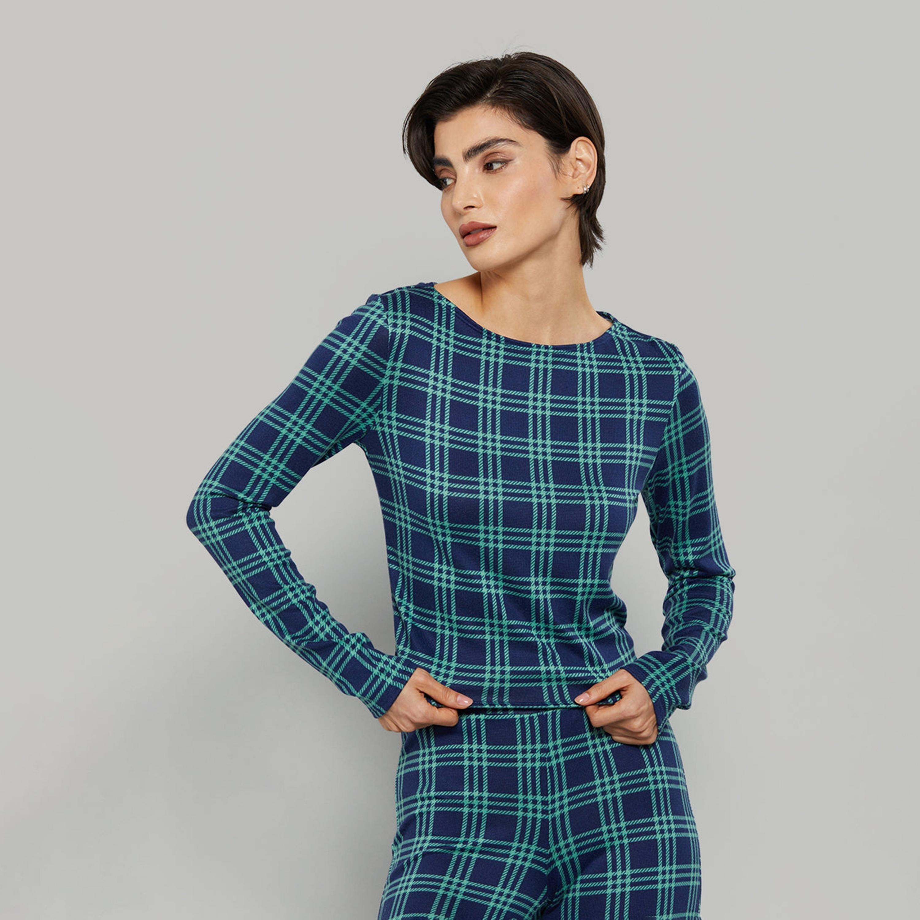 La Senza Checked Boat Neck Long Sleeves Women's Top-women-clothing-nightwear-pyjamas-tops-image-1