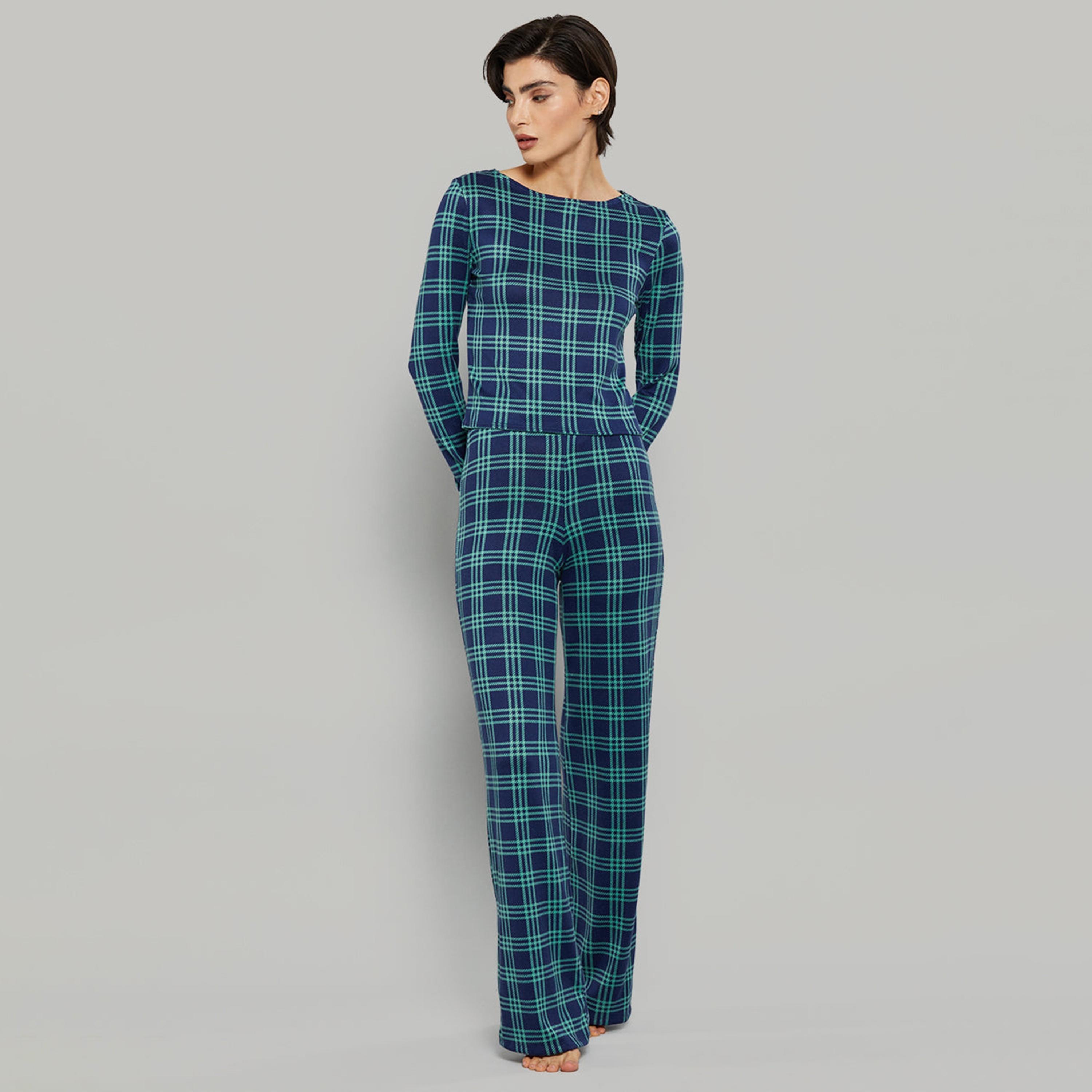 La Senza Checked Boat Neck Long Sleeves Women's Top-women-clothing-nightwear-pyjamas-tops-image-2