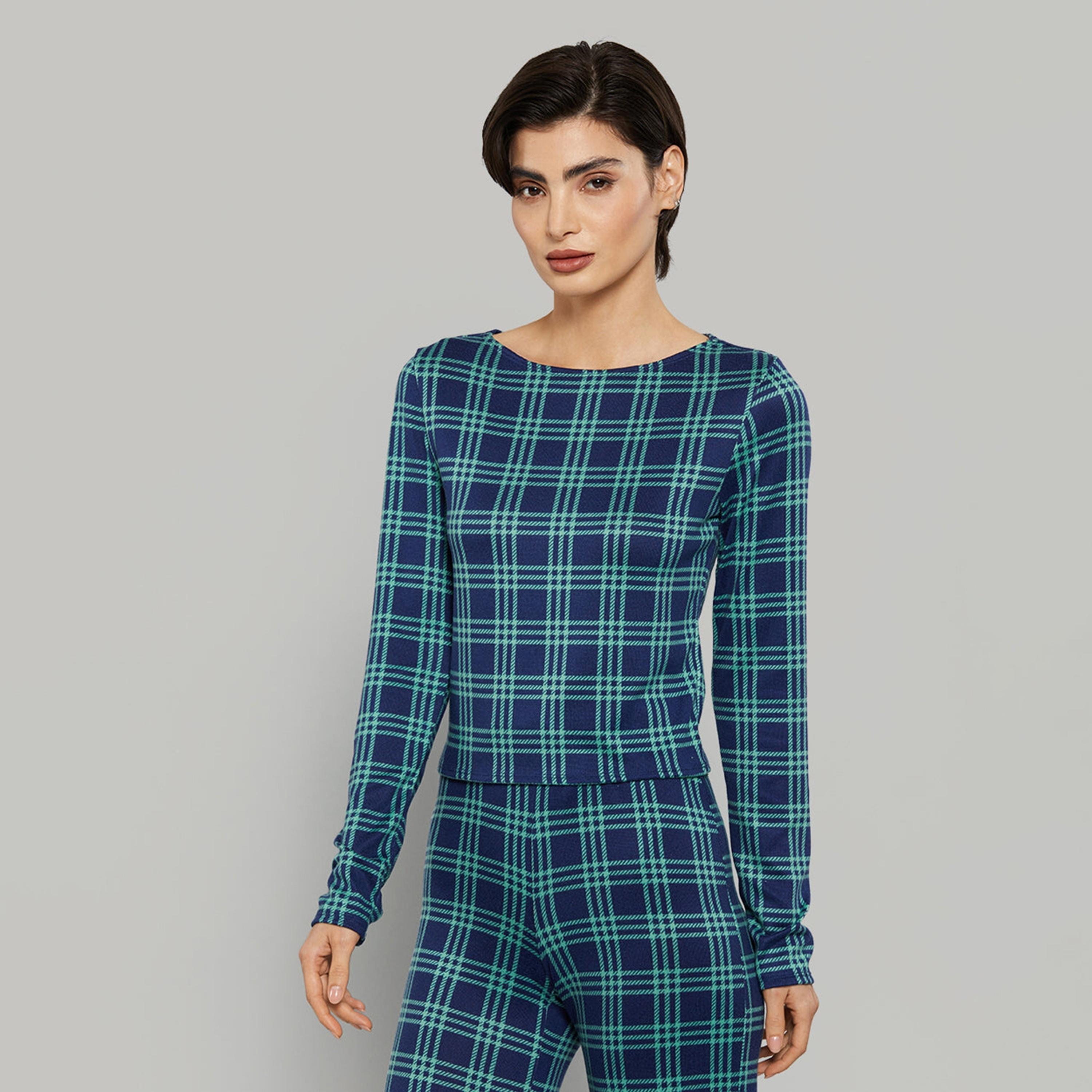 La Senza Checked Boat Neck Long Sleeves Women's Top-women-clothing-nightwear-pyjamas-tops-image-3