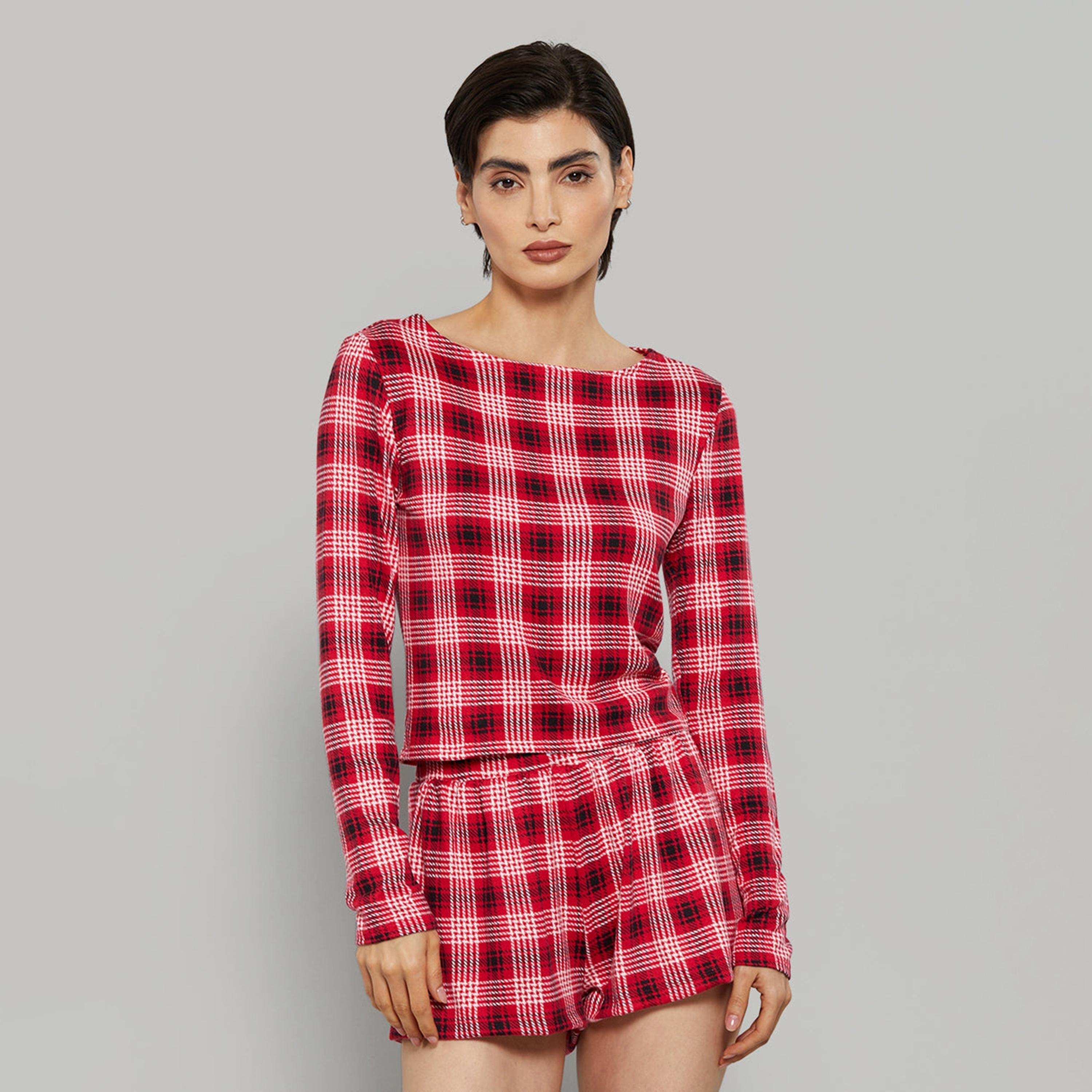 بلوزة نسائية مخططة بياقة قارب وأكمام طويلة من لا سينزا-women-clothing-nightwear-pyjamas-tops-image-5