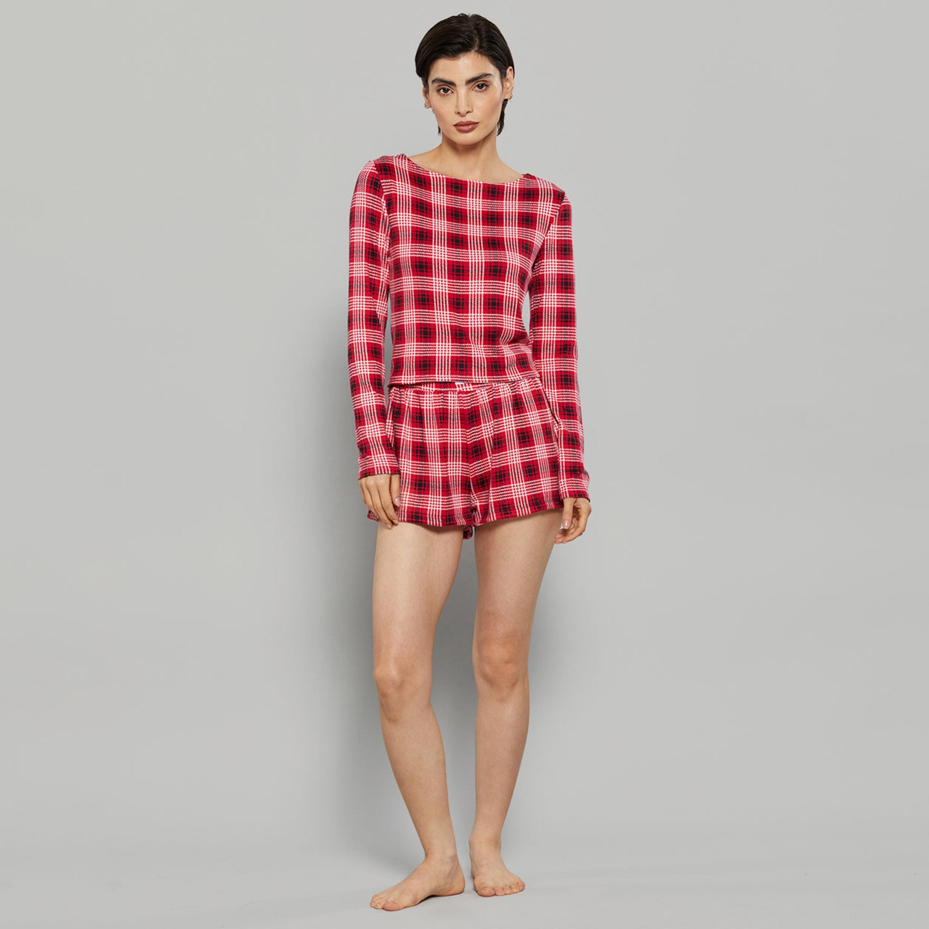 بلوزة نسائية مخططة بياقة قارب وأكمام طويلة من لا سينزا-women-clothing-nightwear-pyjamas-tops-image-6