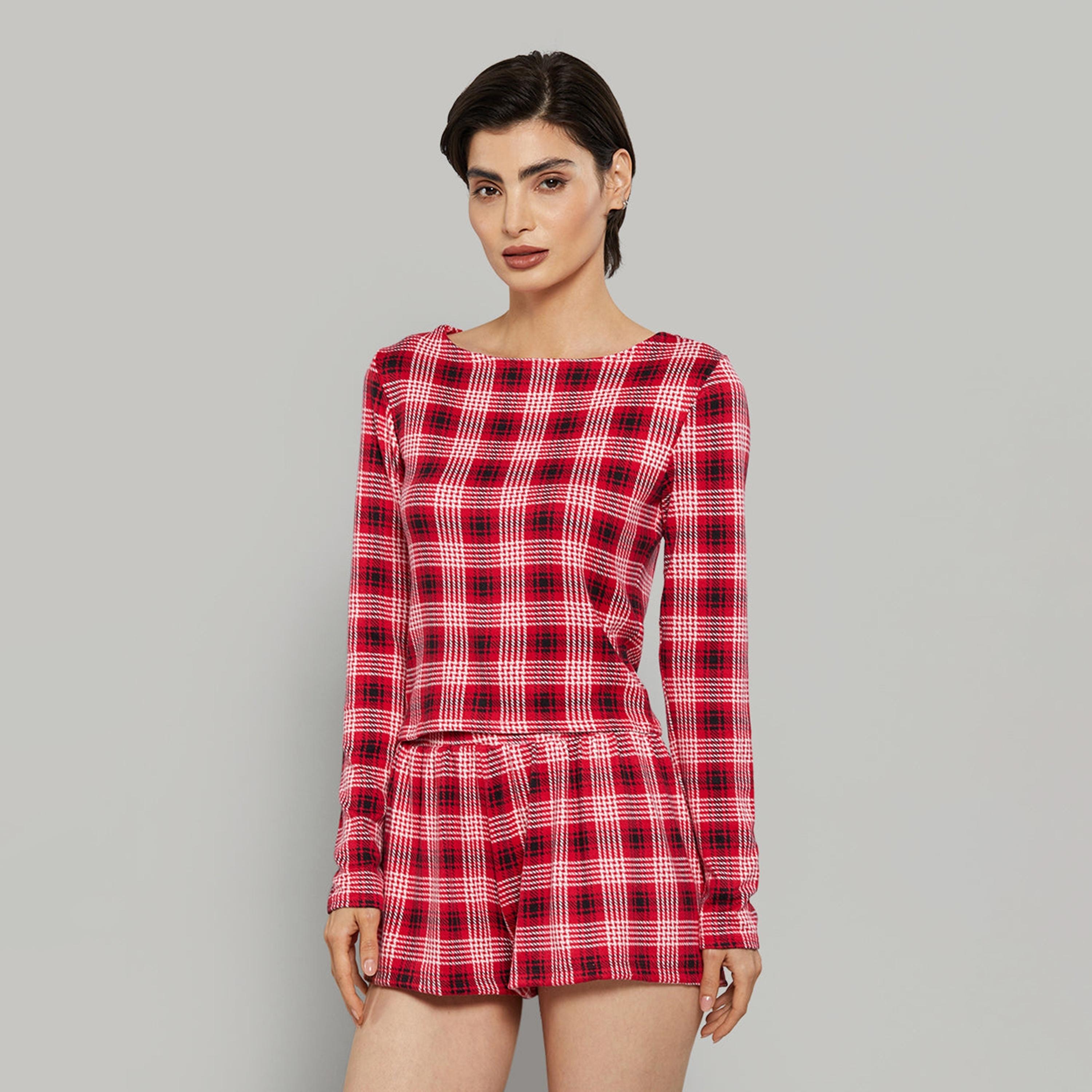 بلوزة نسائية مخططة بياقة قارب وأكمام طويلة من لا سينزا-women-clothing-nightwear-pyjamas-tops-image-7