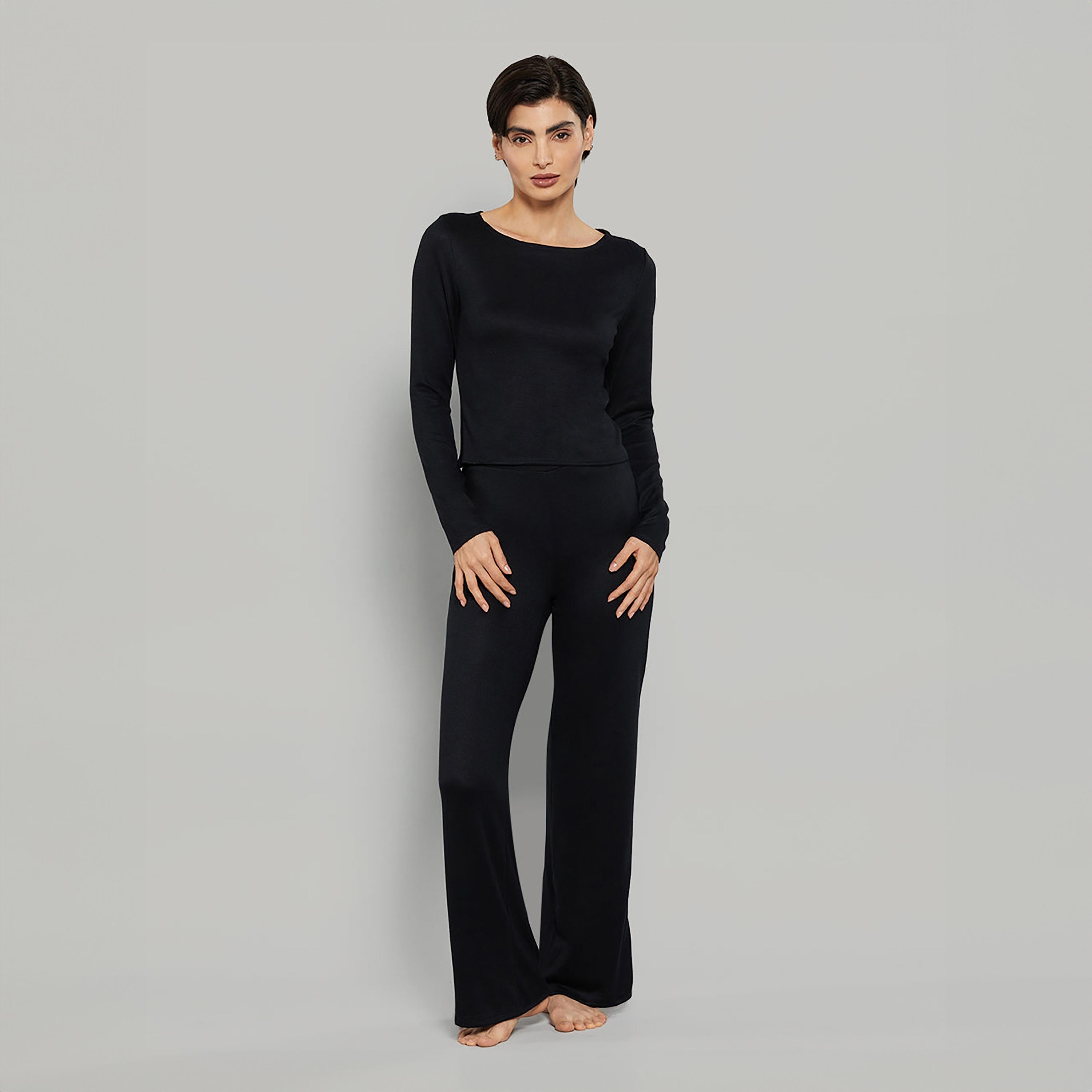 بنطلون نسائي سادة بخصر عالي ورباط من لا سينزا-women-clothing-nightwear-pyjamas-bottoms-image-2