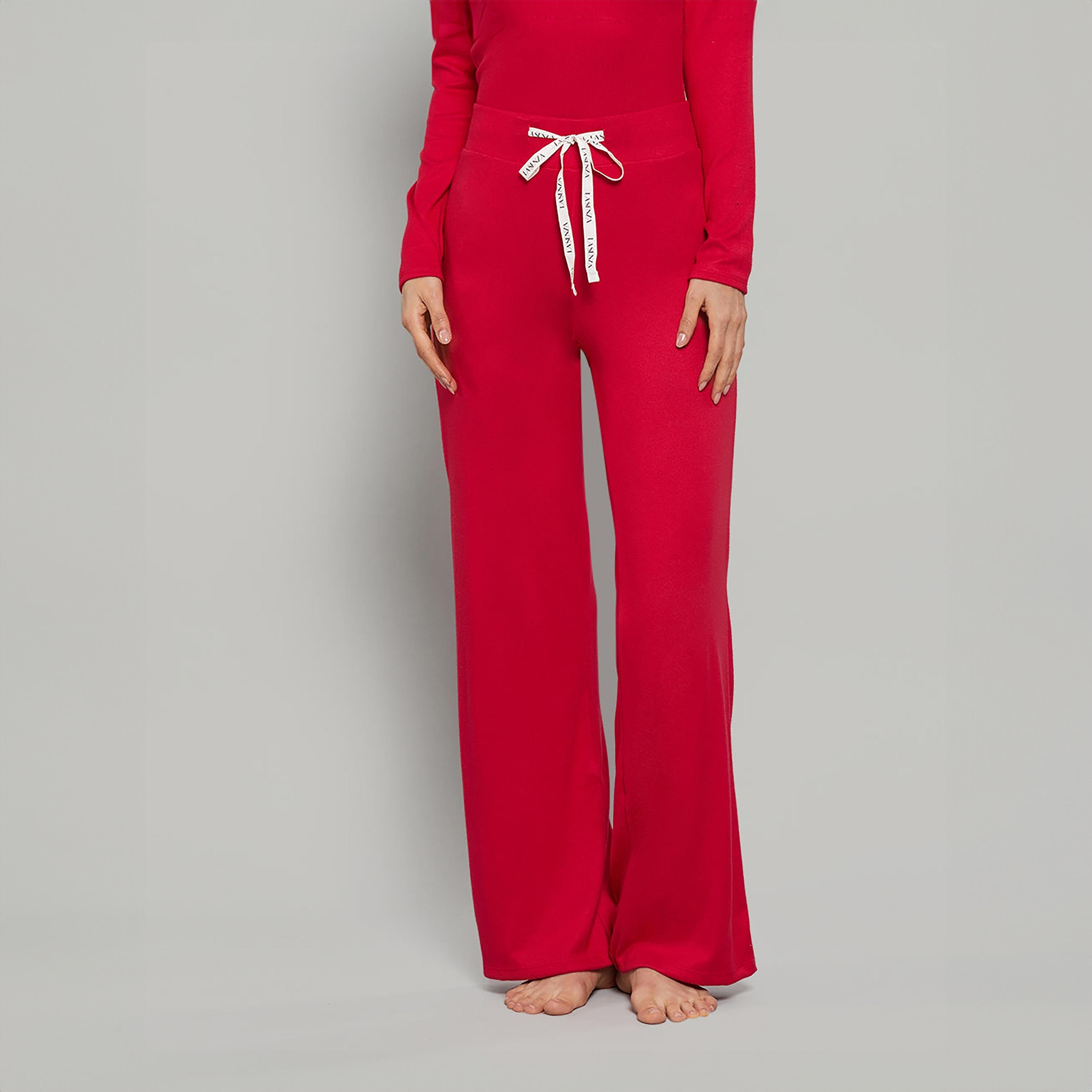 بنطلون نسائي سادة بخصر عالي ورباط من لا سينزا-women-clothing-nightwear-pyjamas-bottoms-image-9